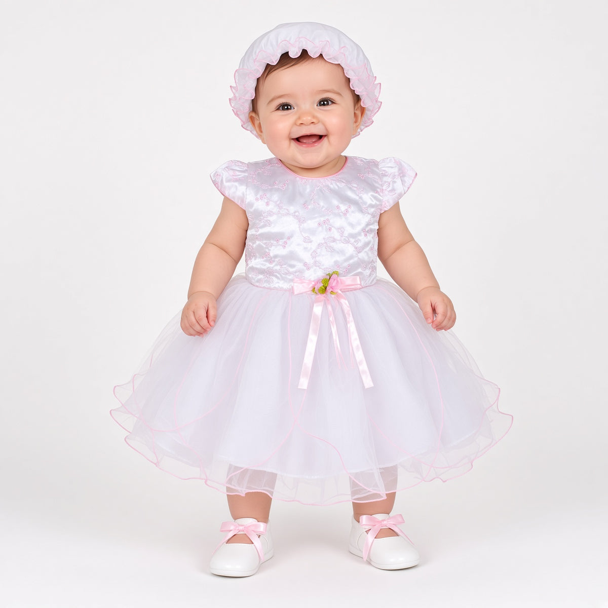 Baby Girls Embroidered Petal Party Dress with Hat