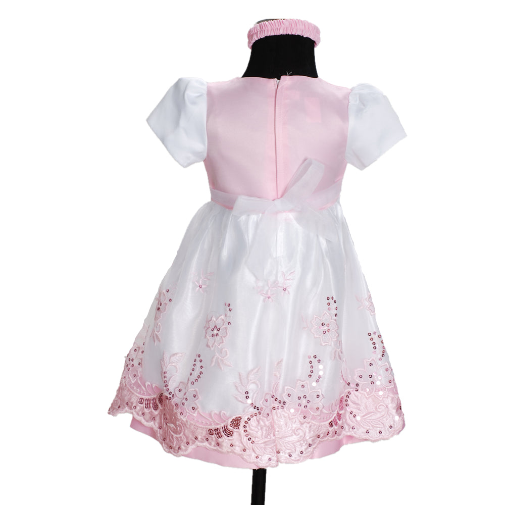Baby Girls Satin Sequin Floral Dress & Headband