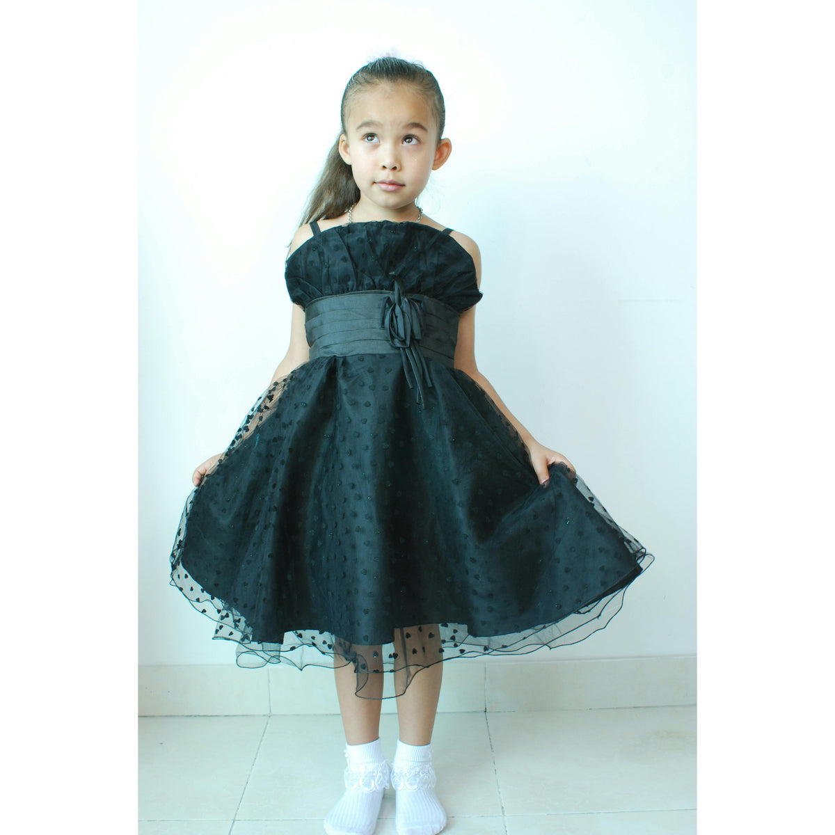 Heart Pattern Party Dress - Black