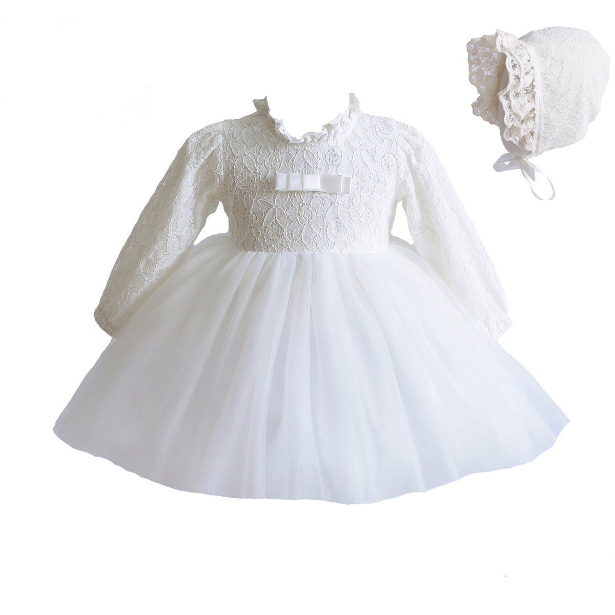 Lace Christening Party Dress and Bonnet