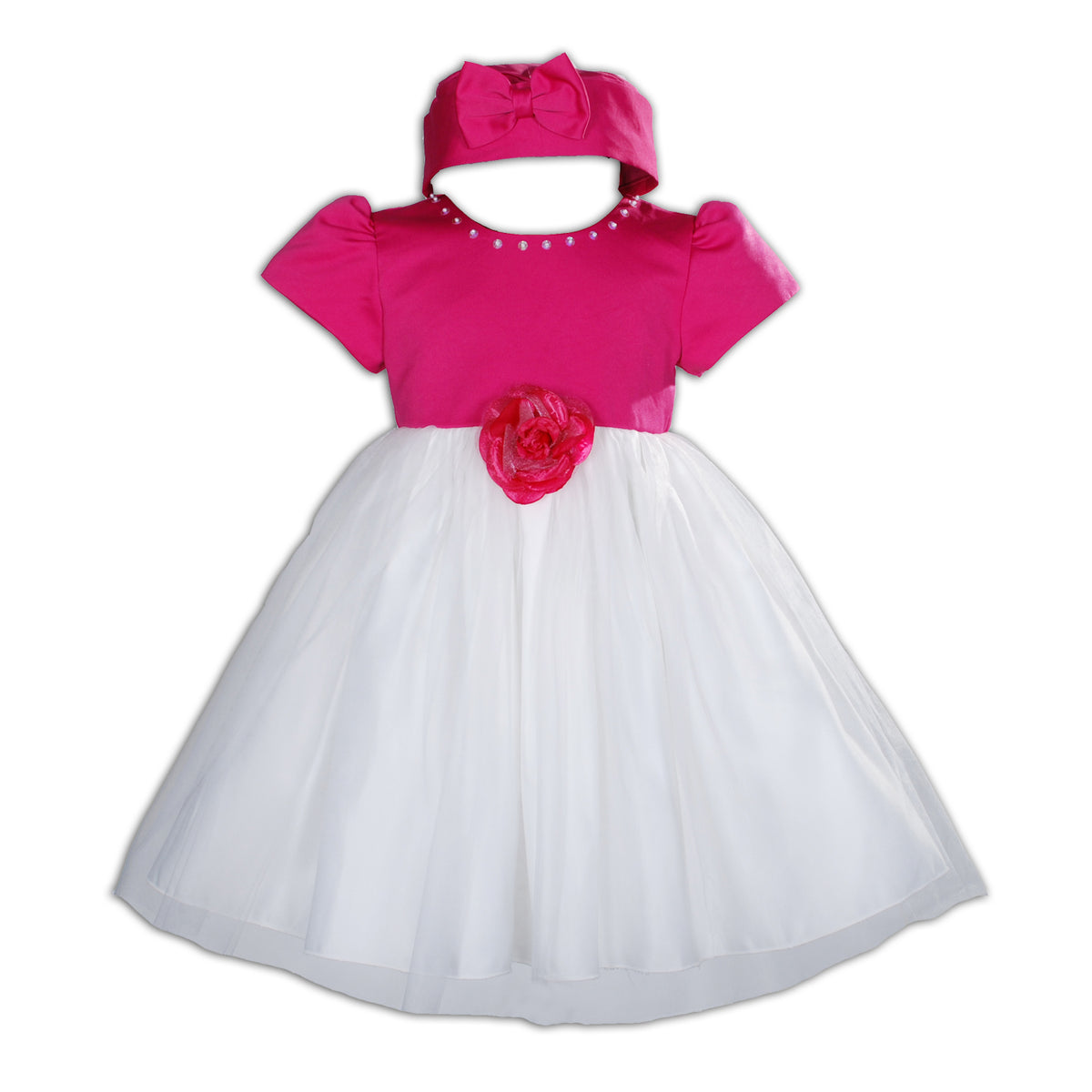Baby Girls Sequin Neckline Party Dress with Hat