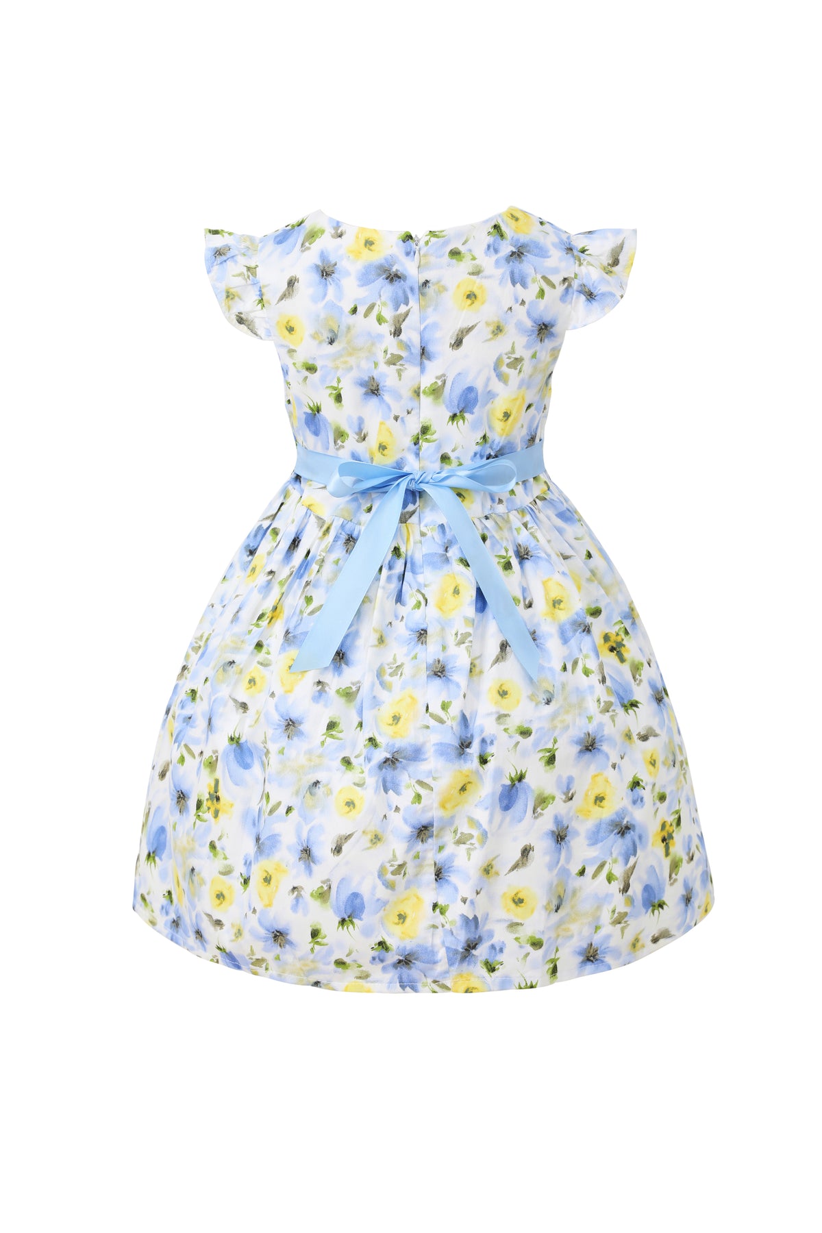Girls Watercolour Floral Flutter Sleeve Dress