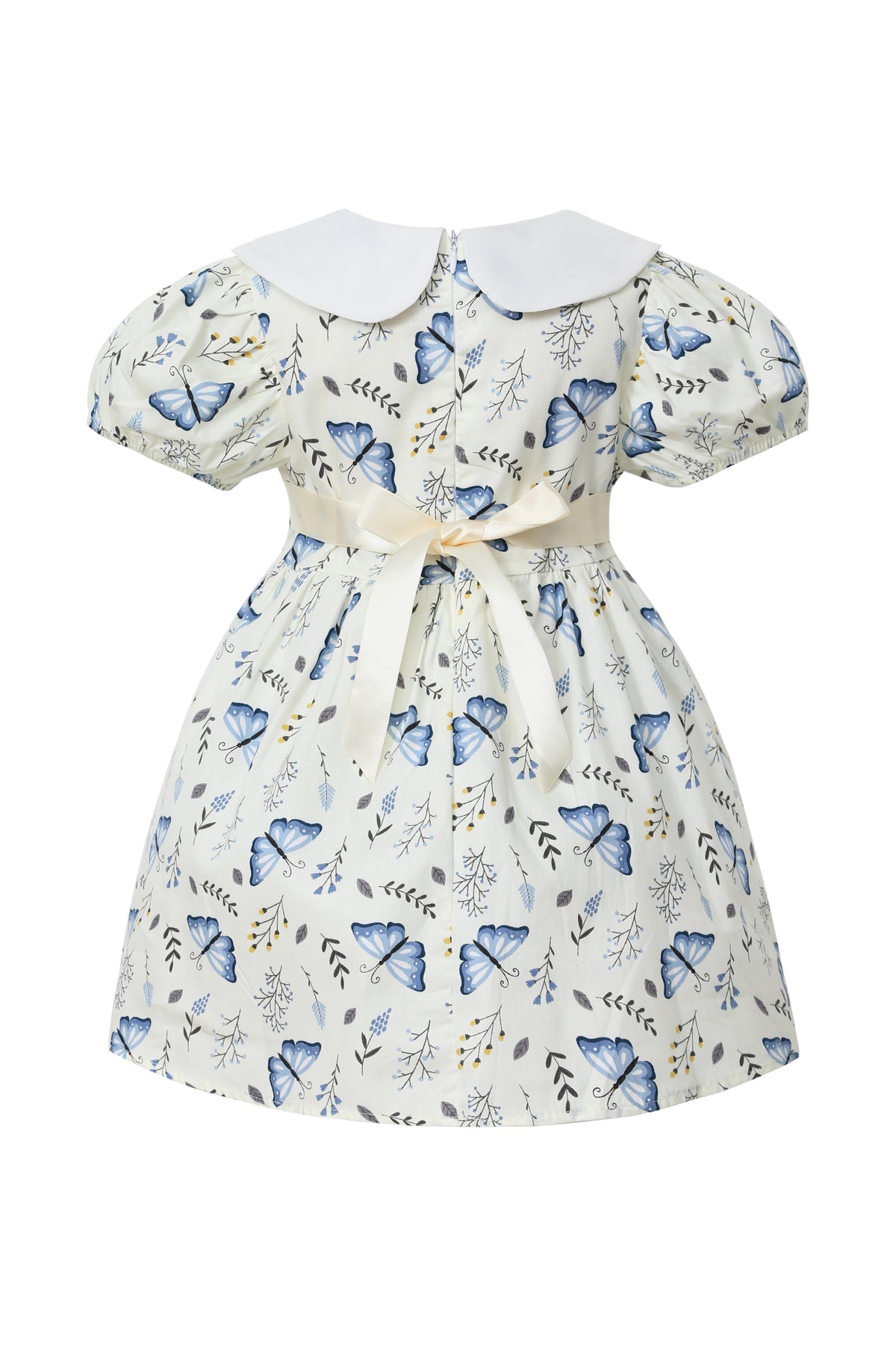 Girls Butterfly Print Dress with Peter Pan Collar