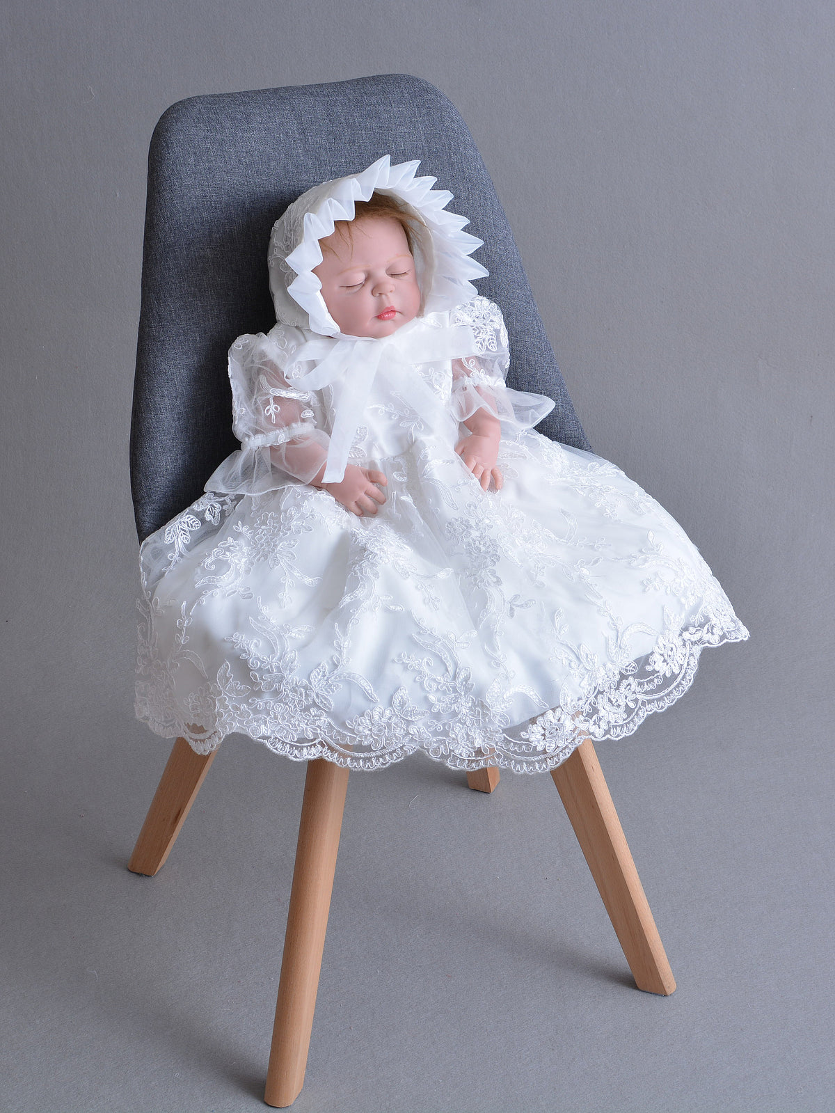 Lace Christening Gown Baptism Gown and Bonnet