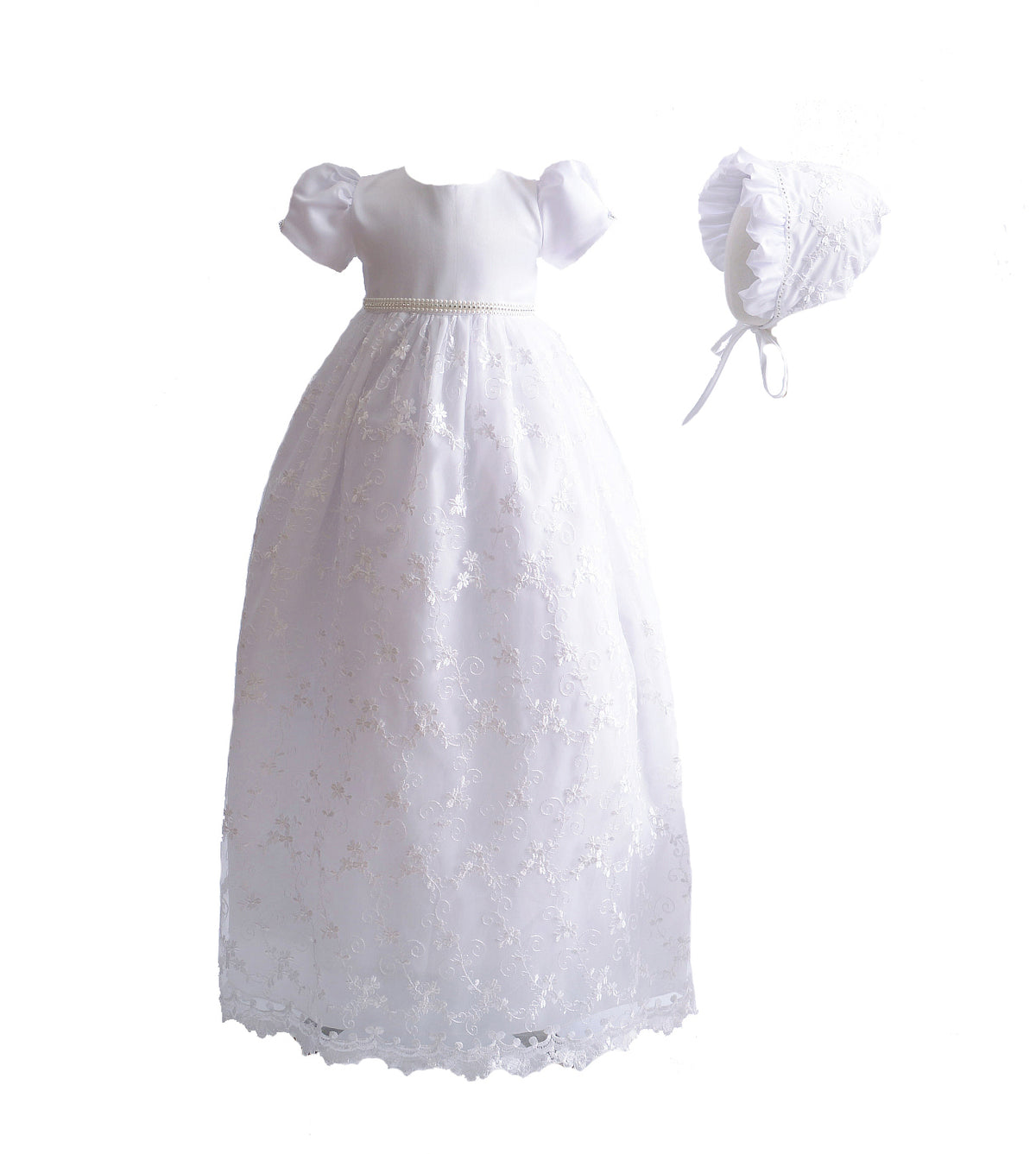 Lace Long Christening Gown with Bonnet