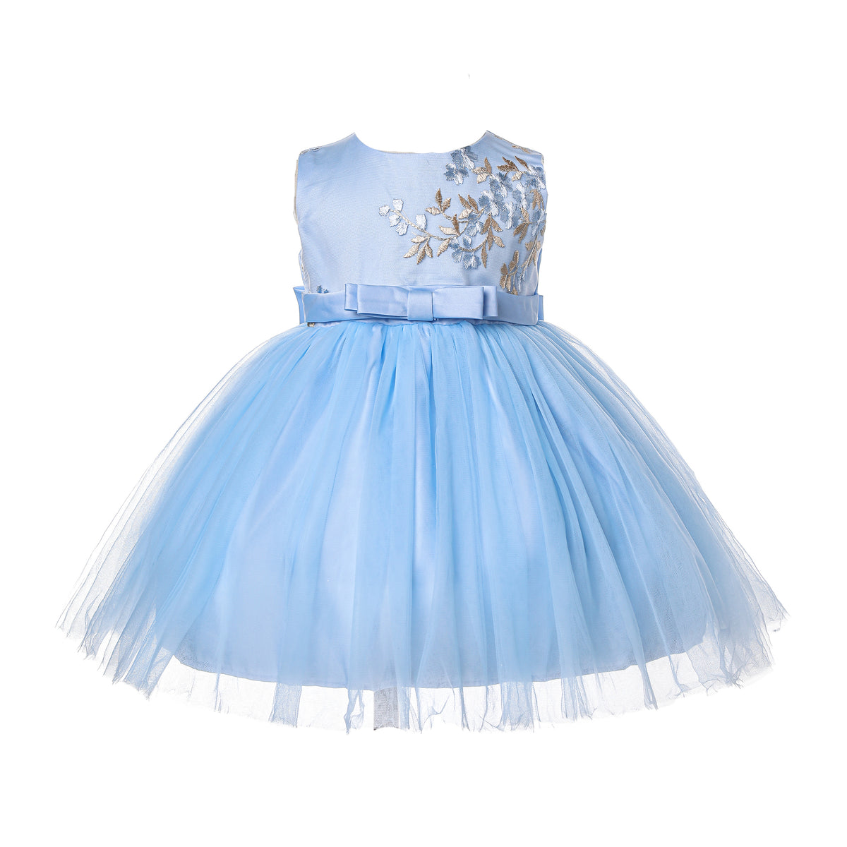 Baby Girls Embroidered Tulle Party Dress with Bow