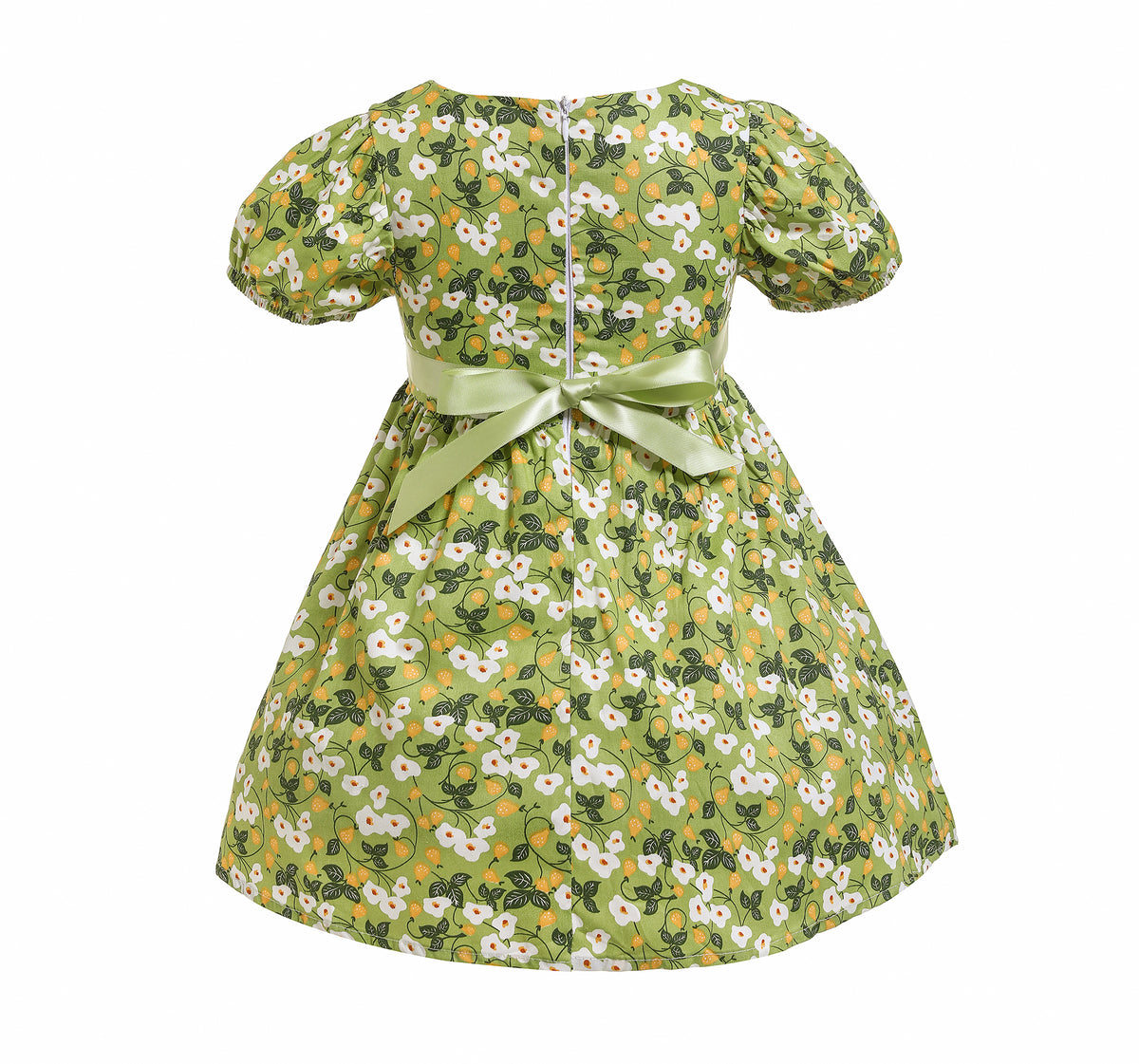 Girls Blue & Green Floral Cotton Dress