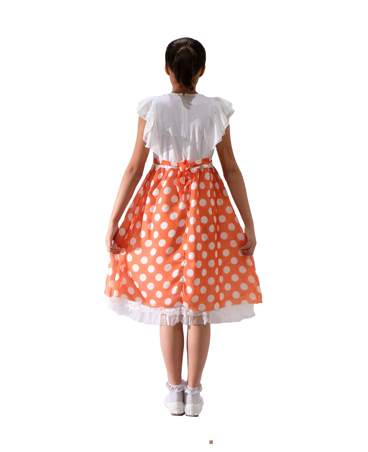 Girls Lace & Dot Party Dress with Flower Belt