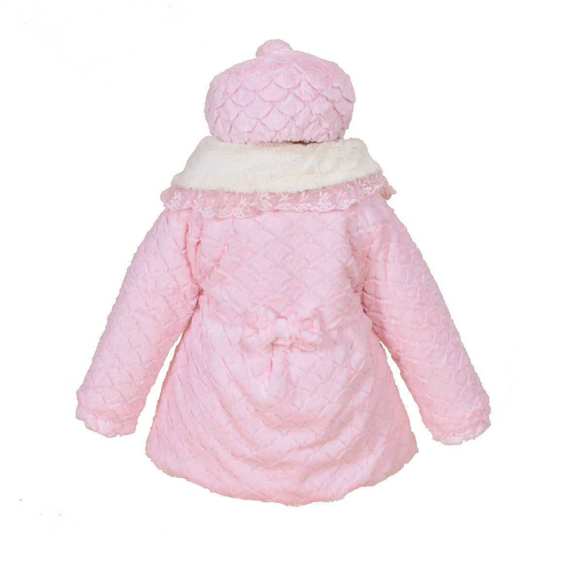 Girls Pink Fluffy Coat & Hat Set