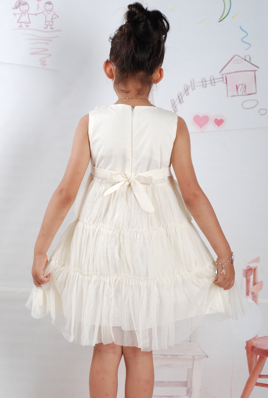 Girls Lace Trim Floral Party Dress