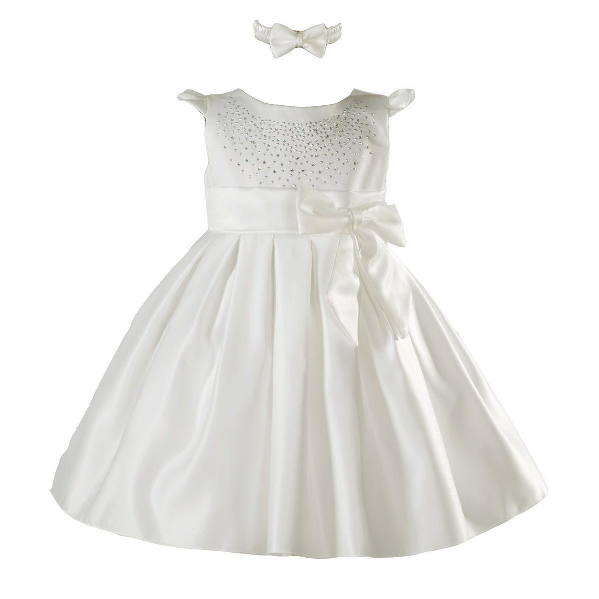 Satin Christening Party Dress with Headband