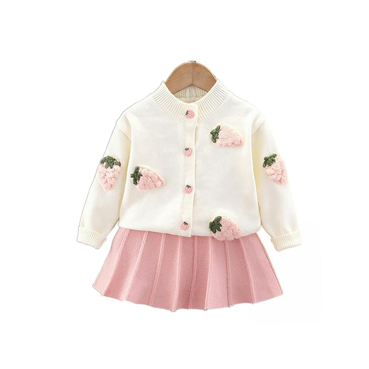 Strawberry Cardigan and Skirt Set - Red