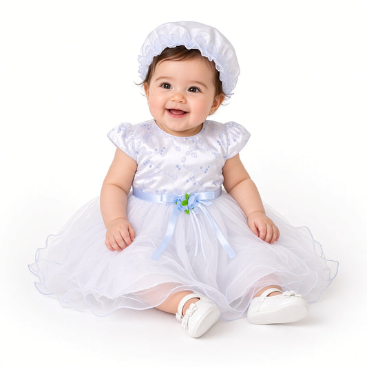 Embroidered Floral Party Dress with Hat