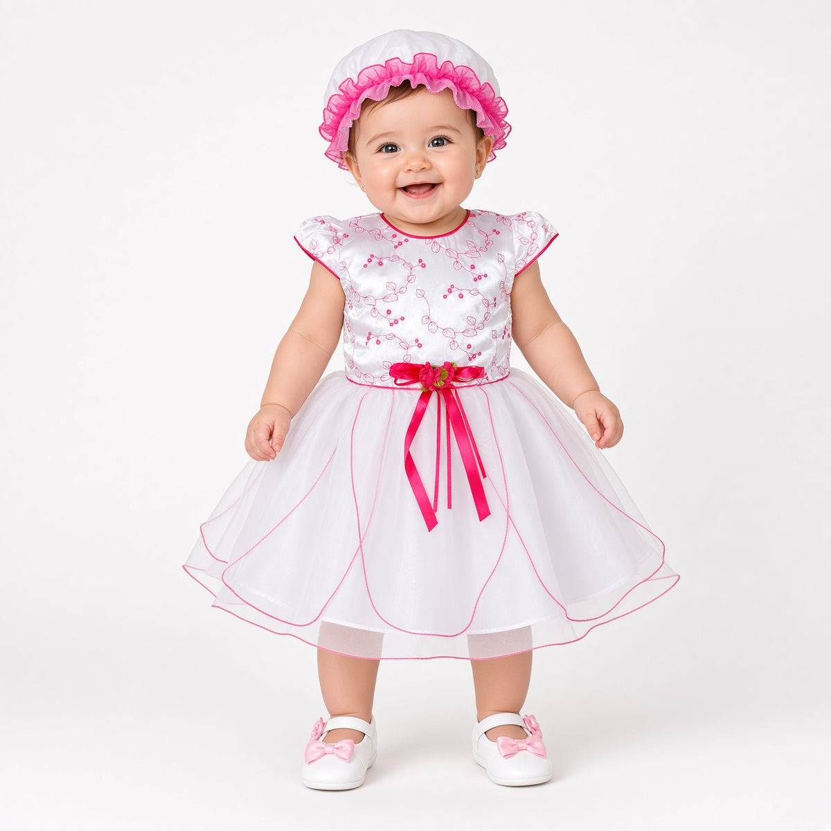 Baby Girls Embroidered Petal Party Dress with Hat