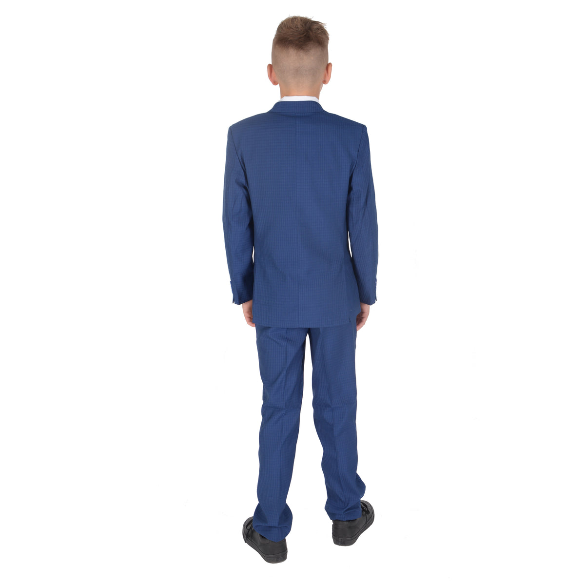 Boys Blue Check 5 Piece Suit – Page Boy, Wedding & Prom Suit with Waistcoat, Shirt & Tie – Age 2–15