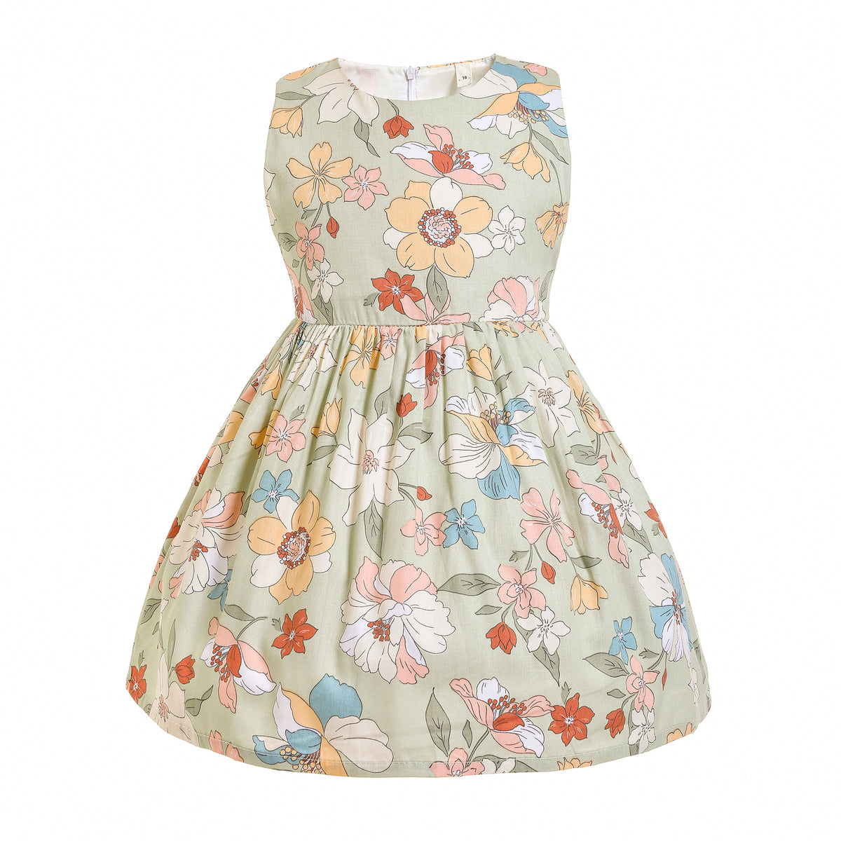 Baby Girls Green Floral Cotton Dress