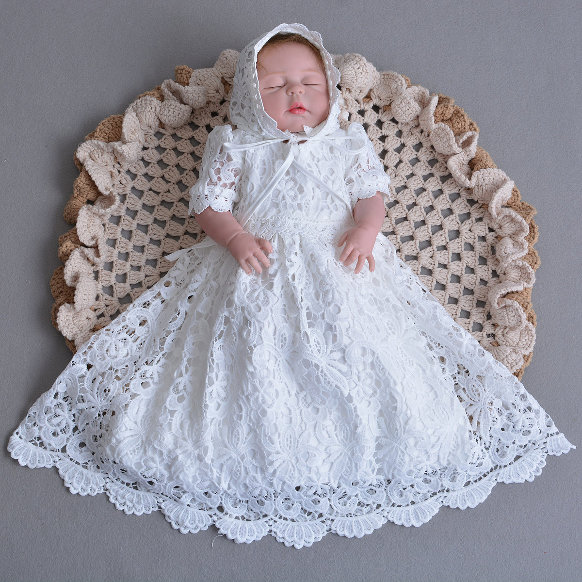 Lace Christening Gown with Bonnet