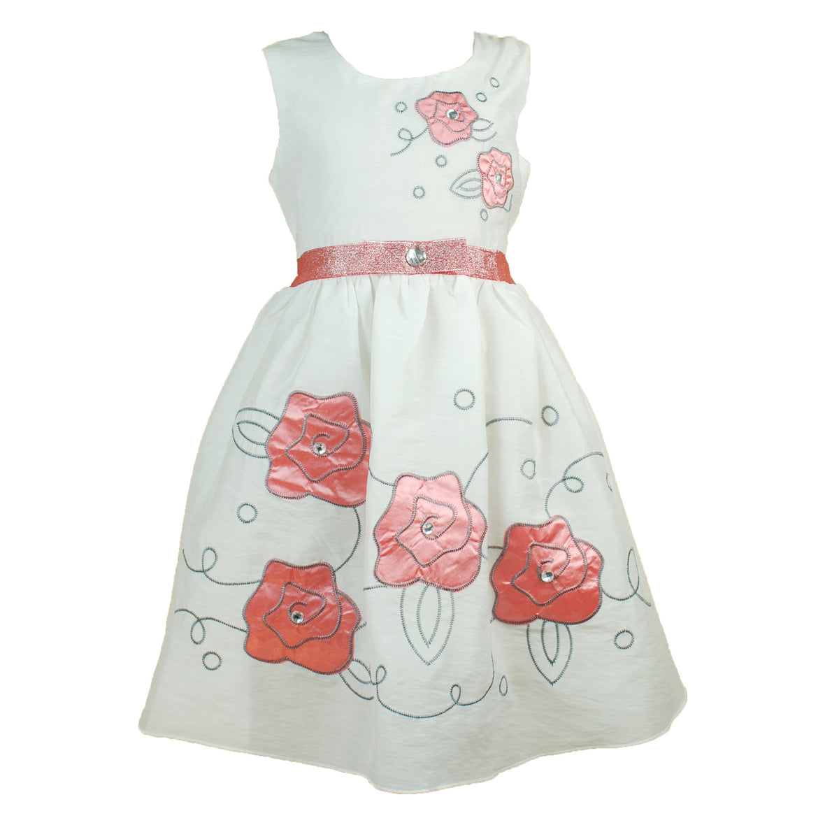 Girls Embroidered Floral Party Dress with Sparkle Waist