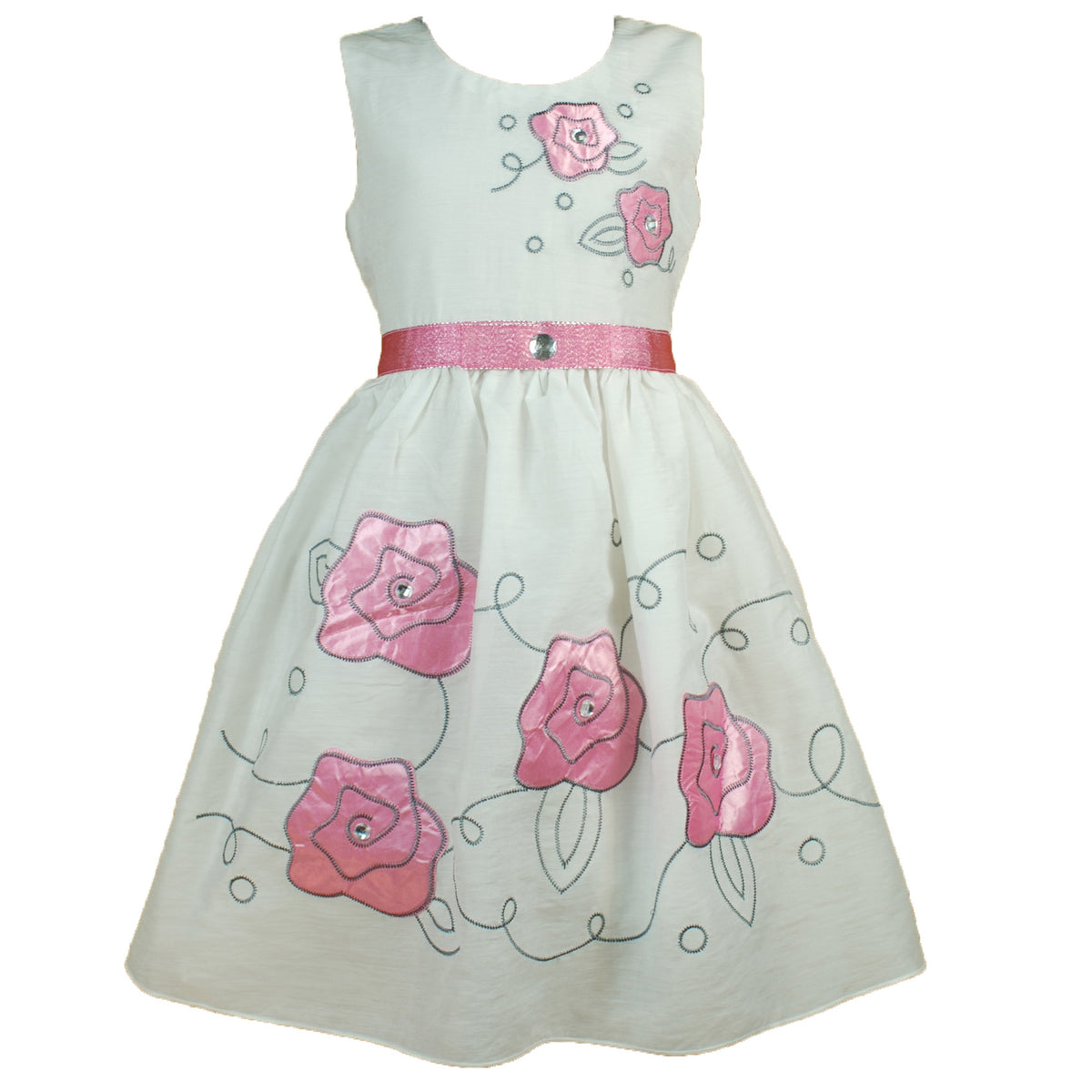 Girls Embroidered Floral Party Dress with Sparkle Waist