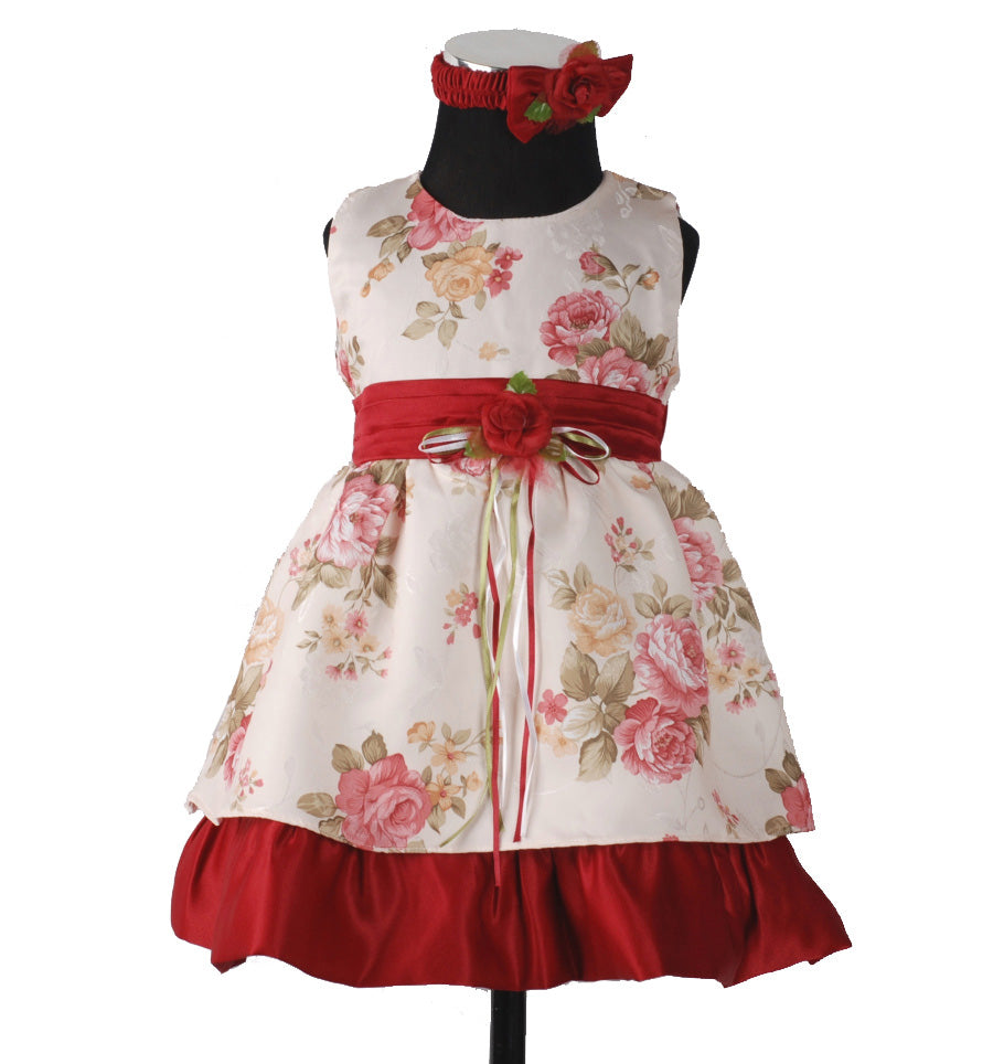 Baby Girls Satin Floral Party Dress with Headband & Pants