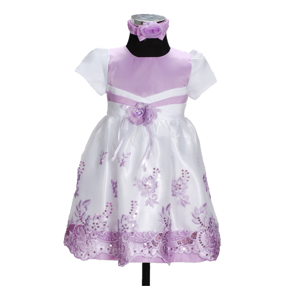 Baby Girls Satin Sequin Floral Dress & Headband