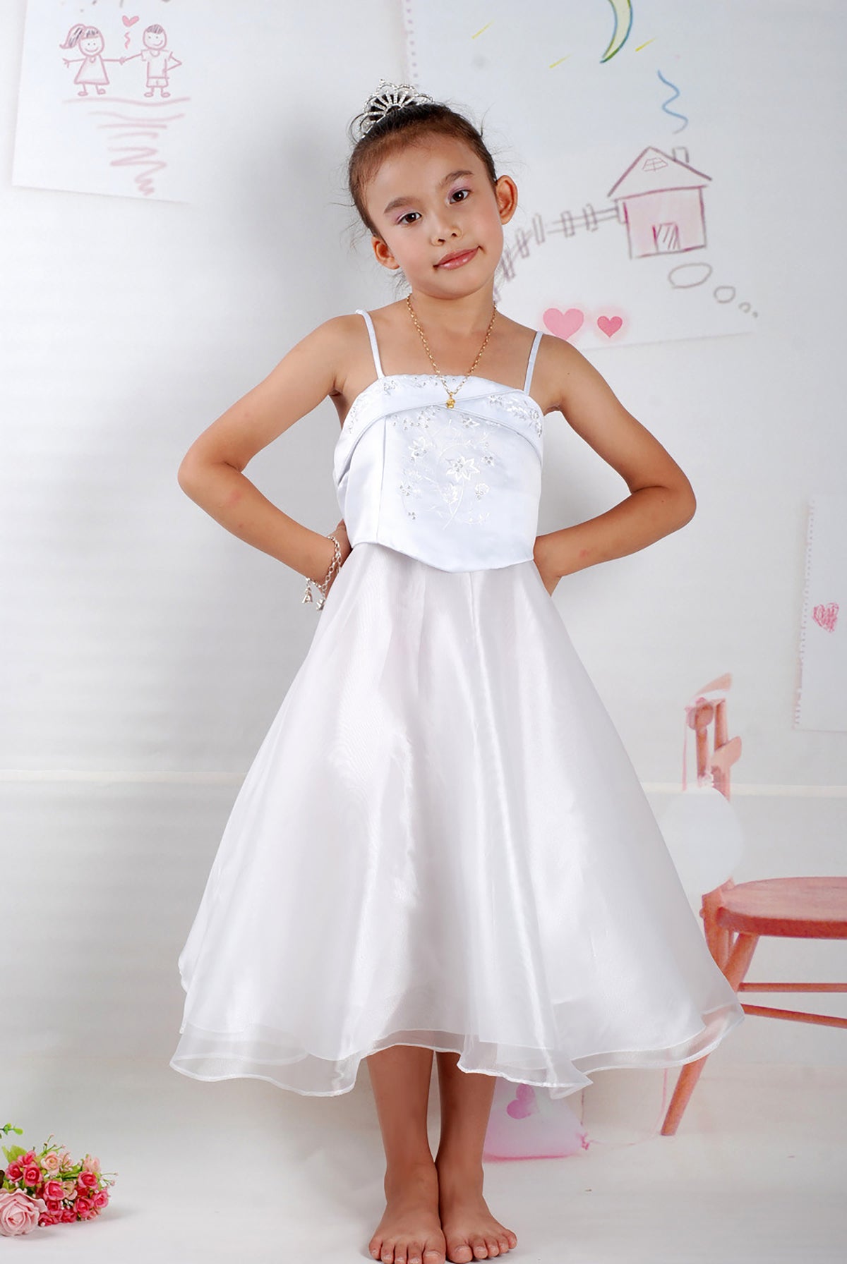 2 Tone White Party Bridesmaid Dress with Shawl