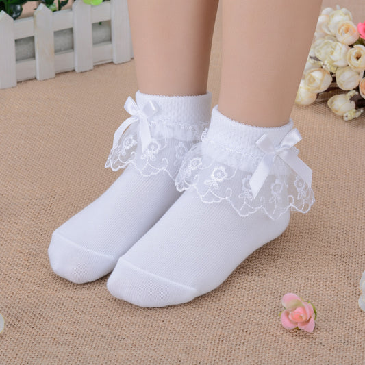 Girls White Frilly Lace Flower Christening Socks 1-8 Years