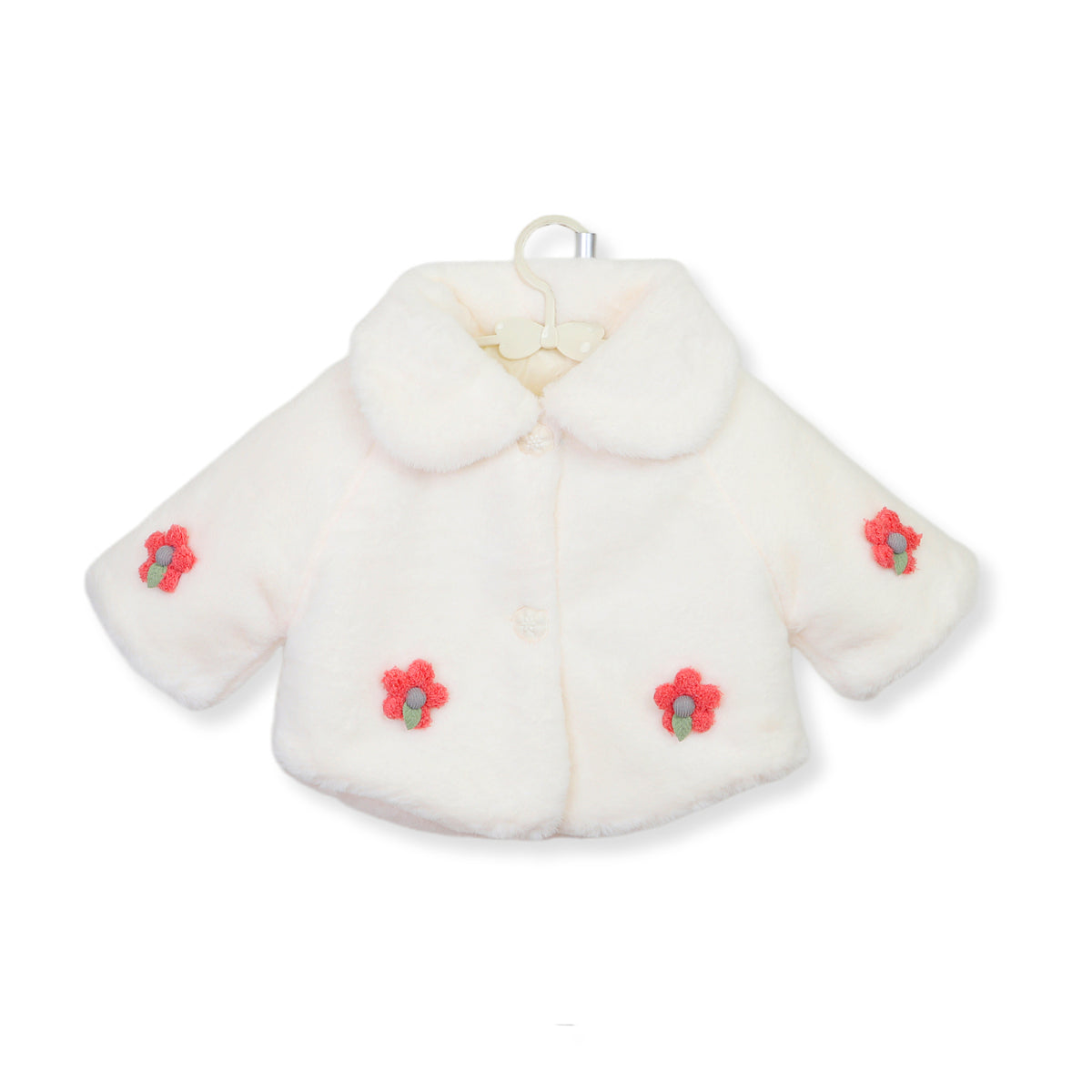 Girls Faux Fur Button Coat with Flowers