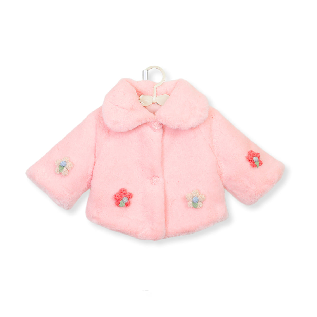 Girls Faux Fur Button Coat with Flowers