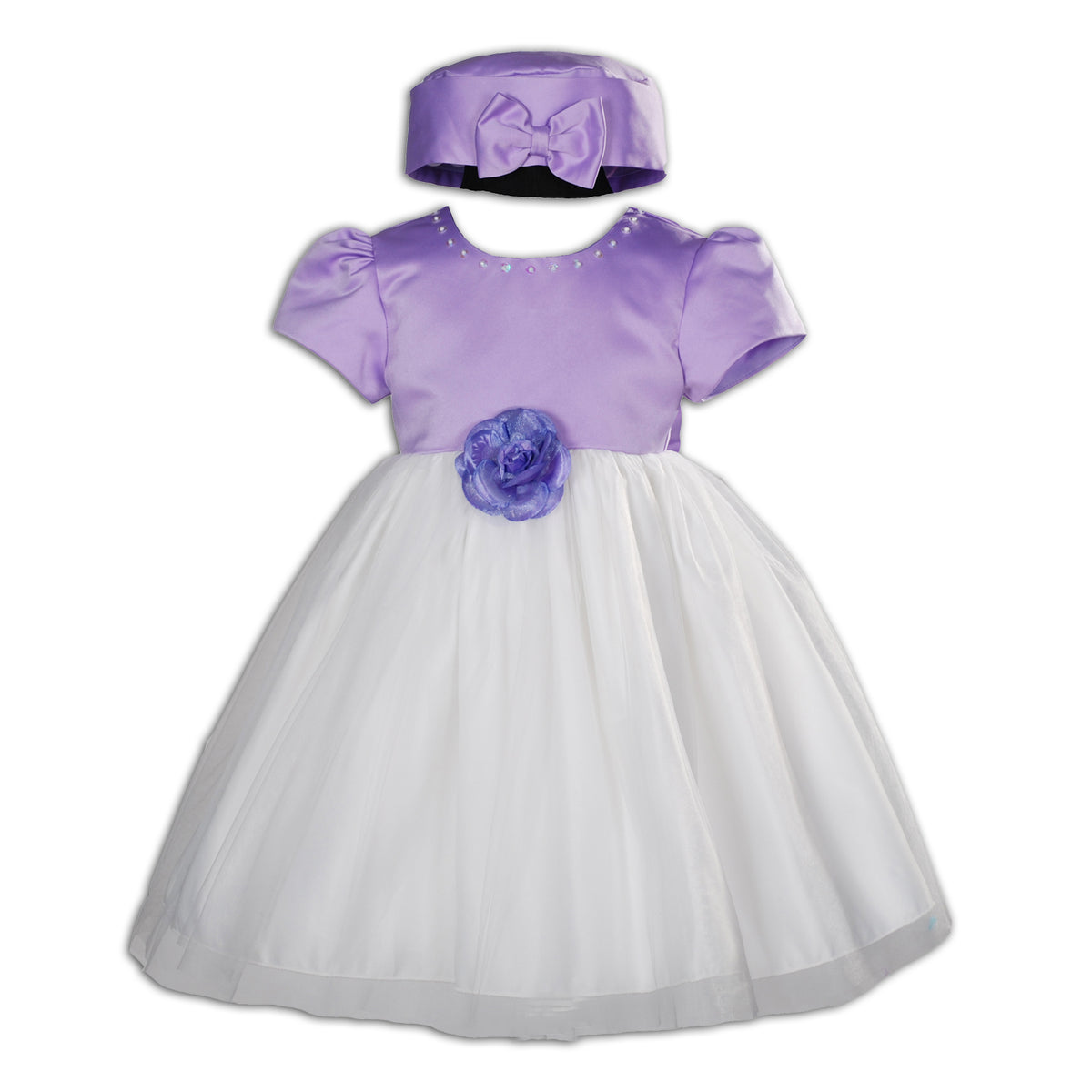 Baby Girls Sequin Neckline Party Dress with Hat