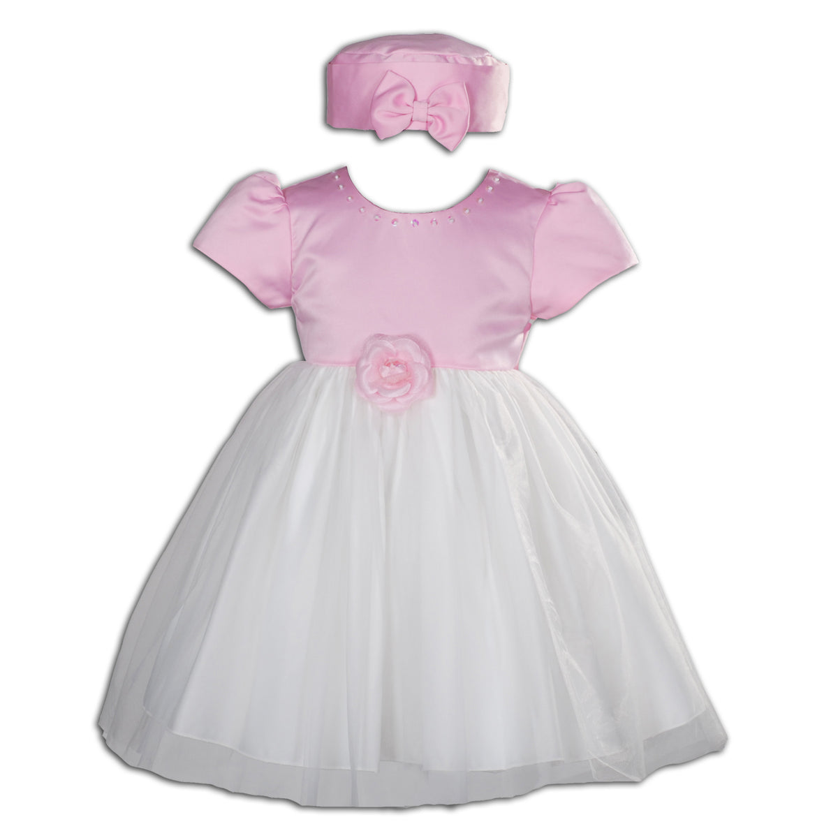 Baby Girls Sequin Neckline Party Dress with Hat