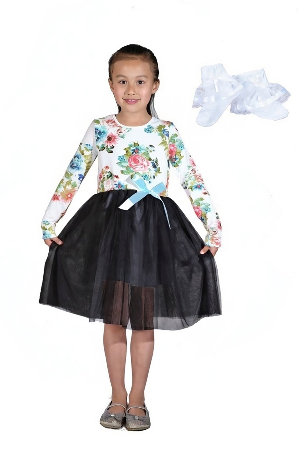 Floral Dress and Lace Socks