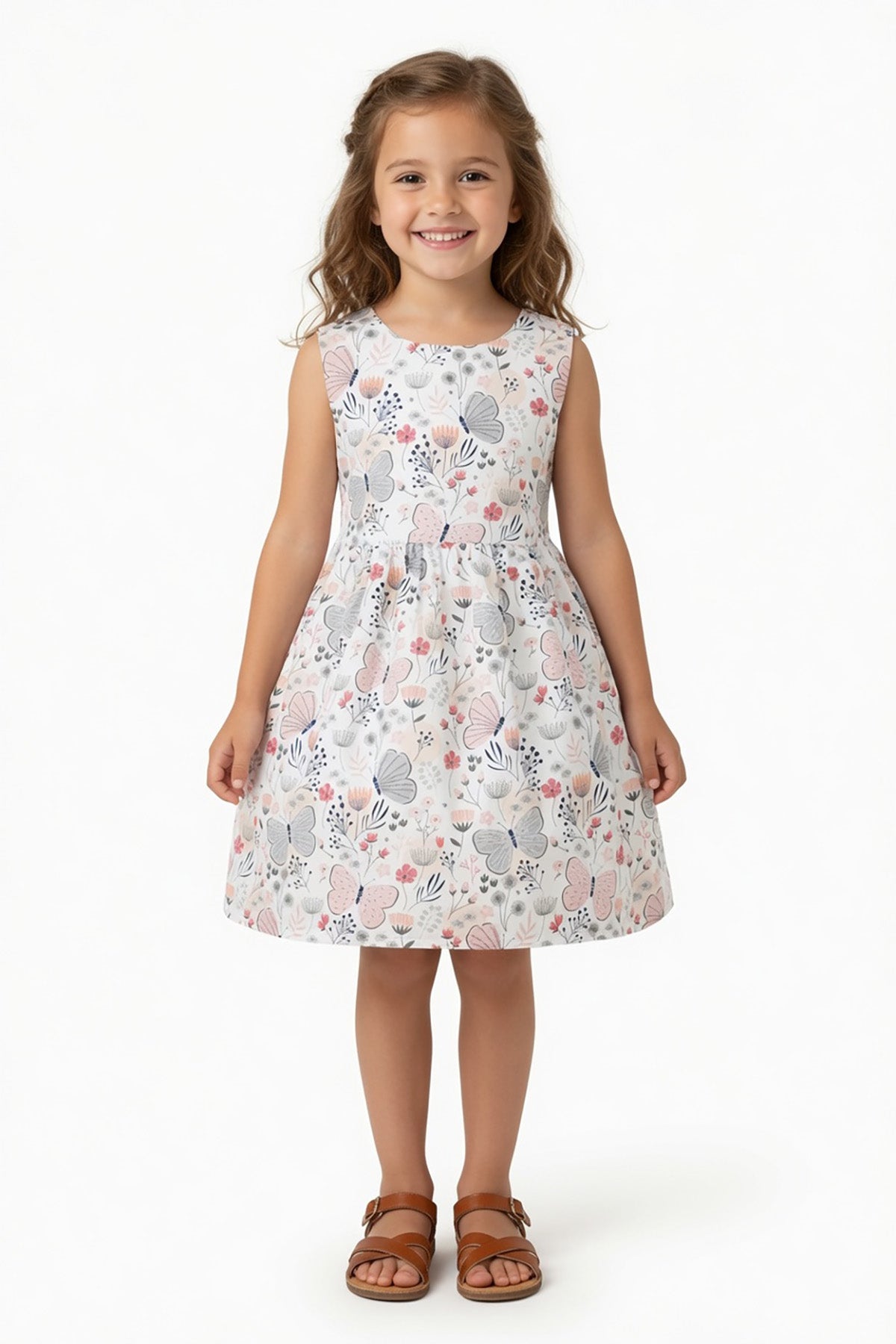 Girls Butterfly Print A-Line Dress