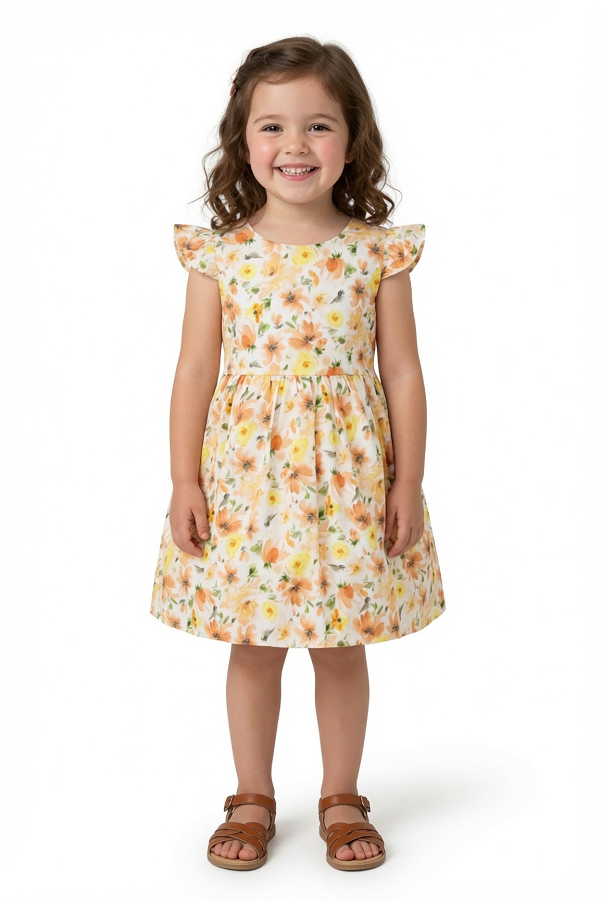 Girls Watercolour Floral Flutter Sleeve Dress