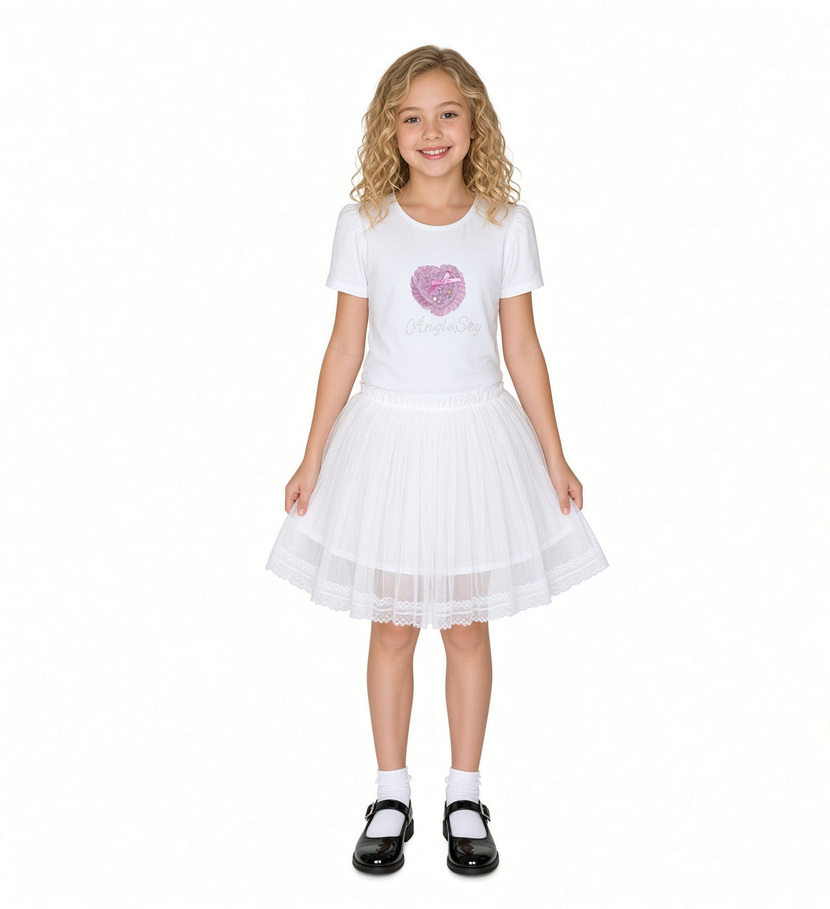 Girls Glitter Tulle Party Dress with Pearl Heart