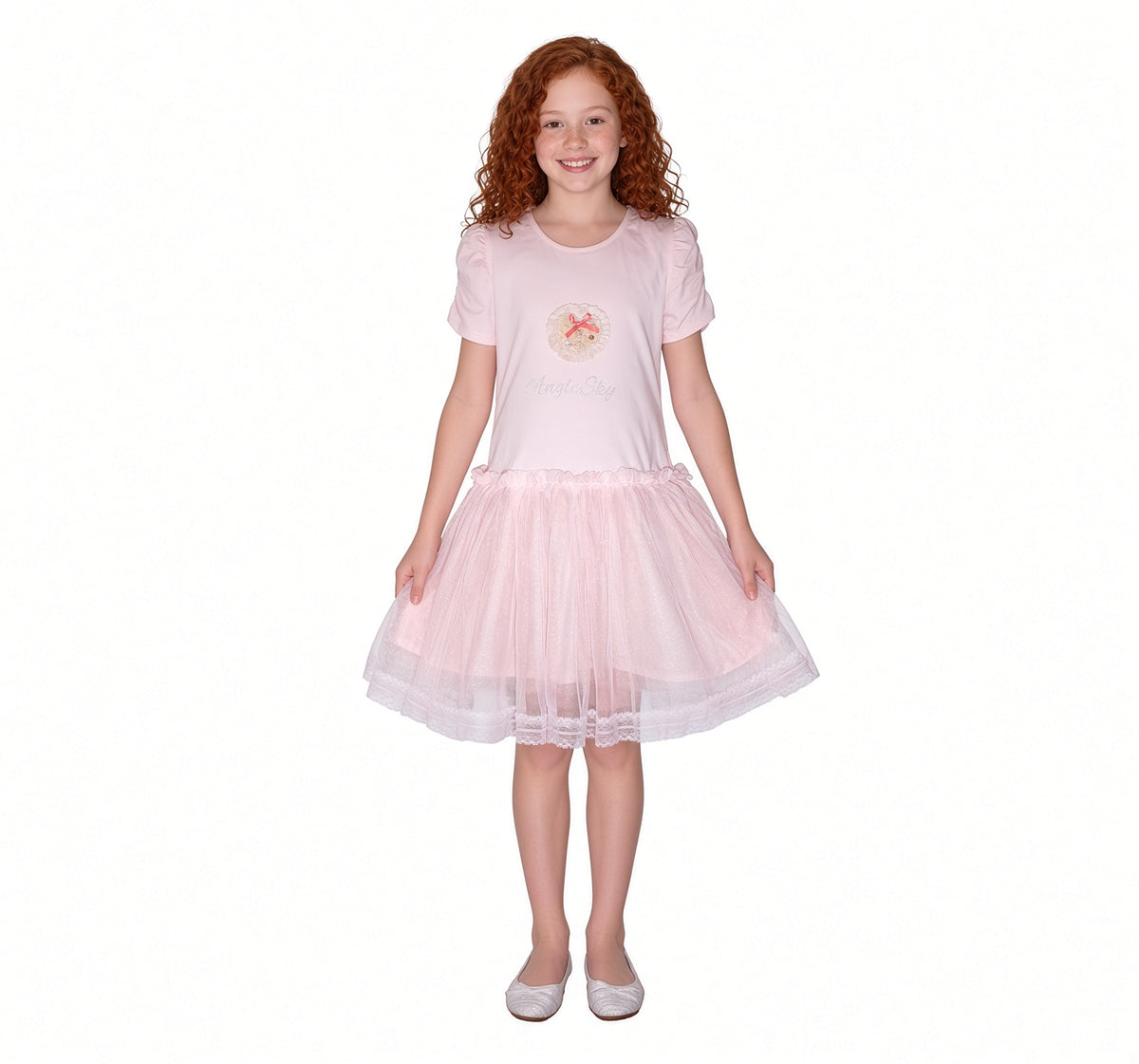 Girls Glitter Tulle Party Dress with Pearl Heart