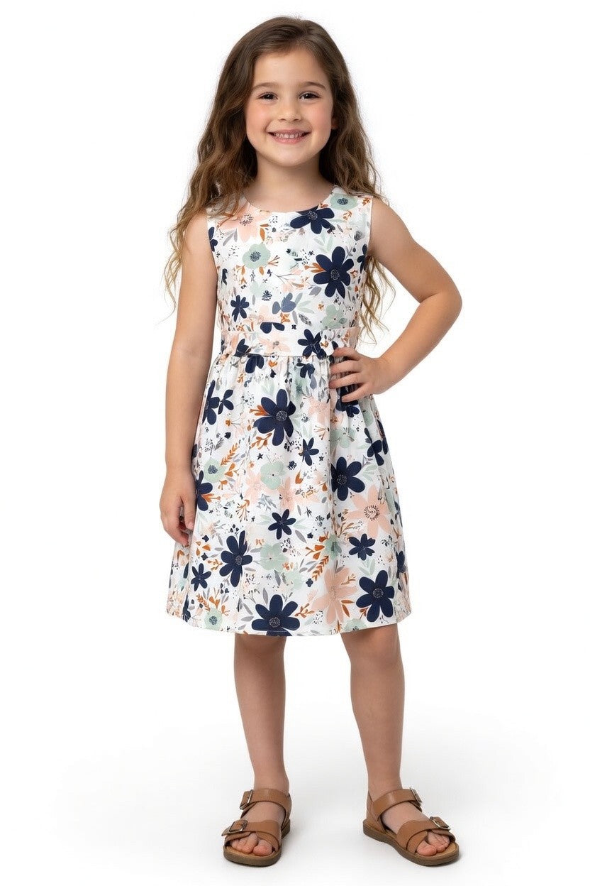 Girls Sleeveless Floral A-Line Dress