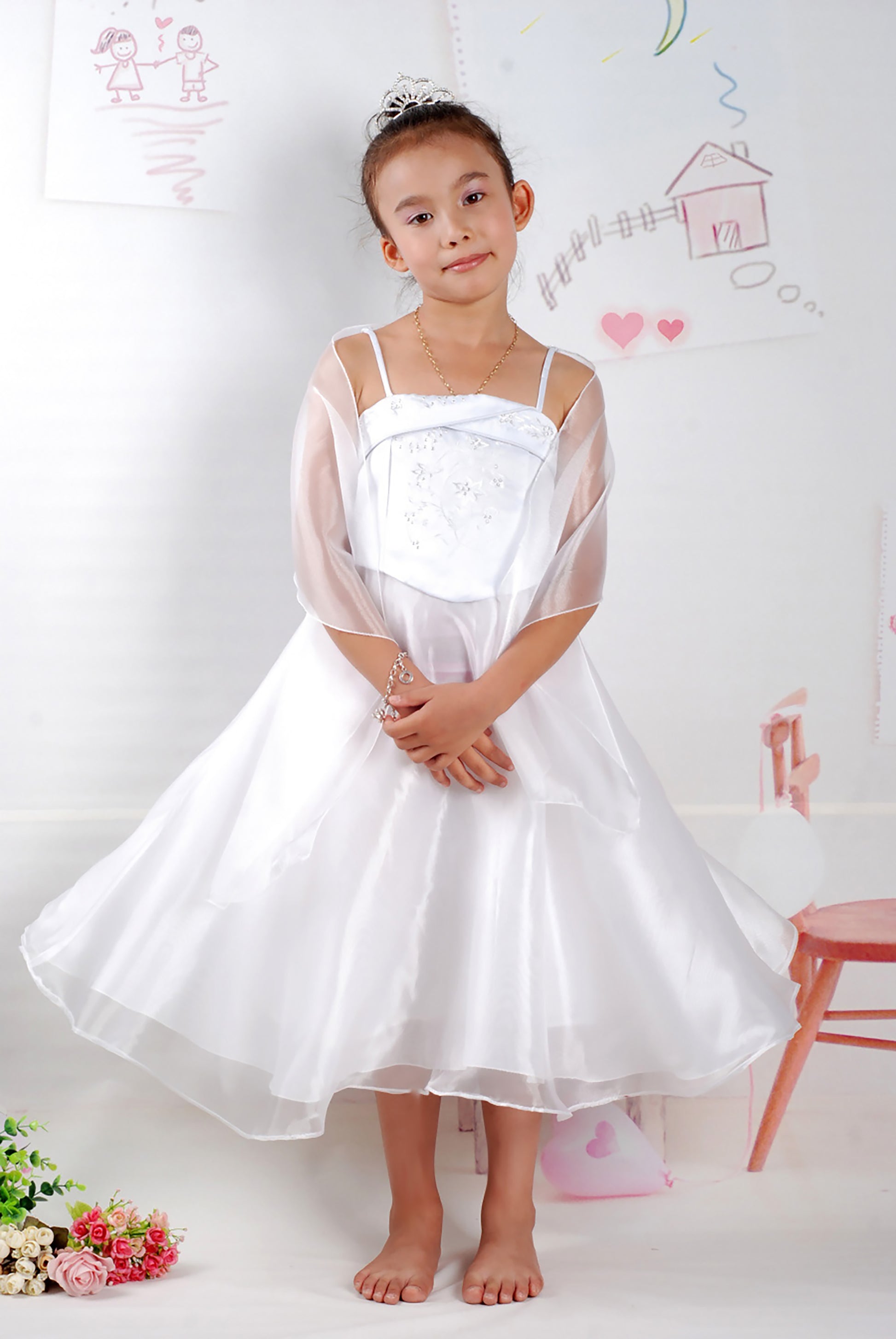 2 Tone White Party Bridesmaid Dress with Shawl