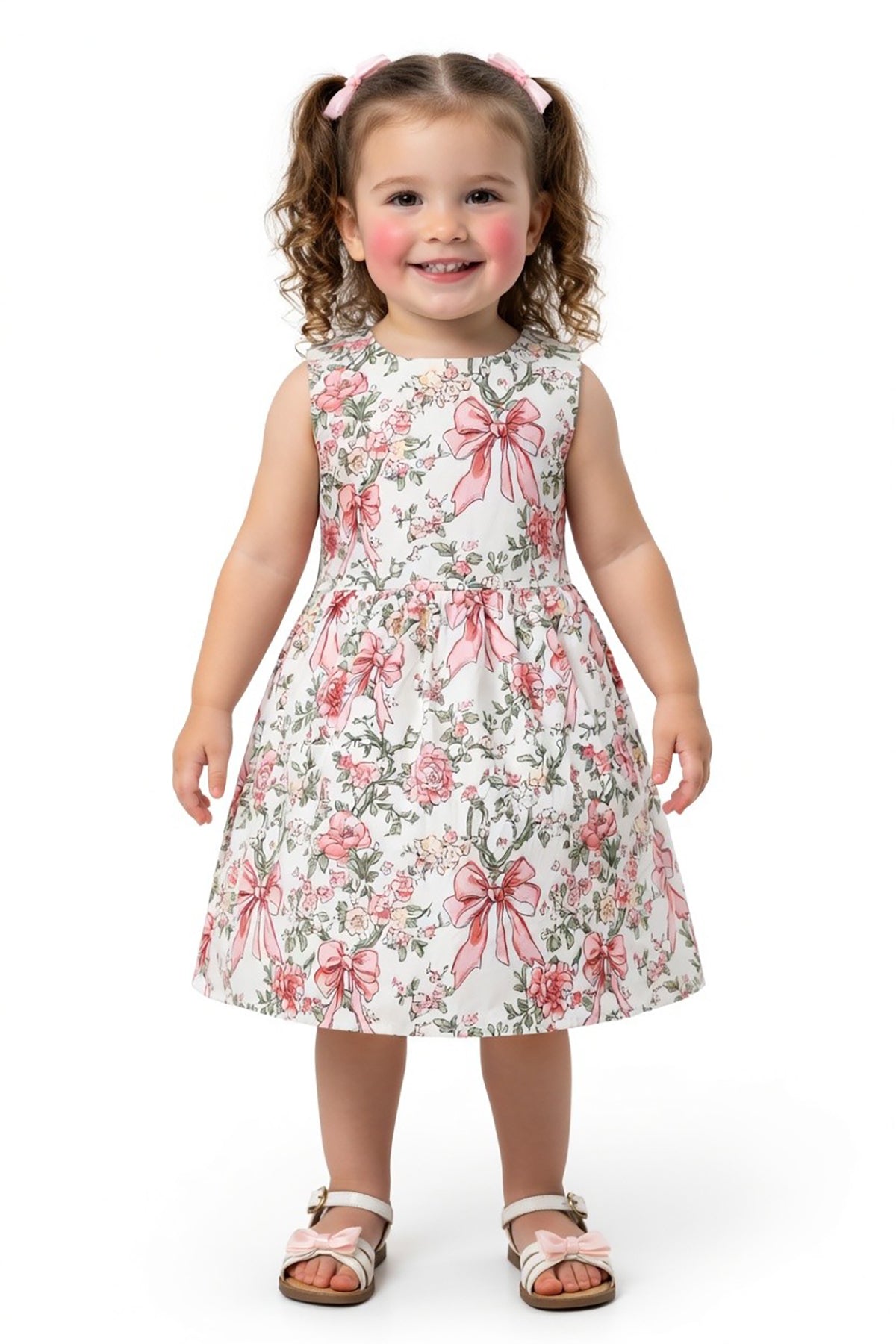 Girls Floral & Bow Print Dress