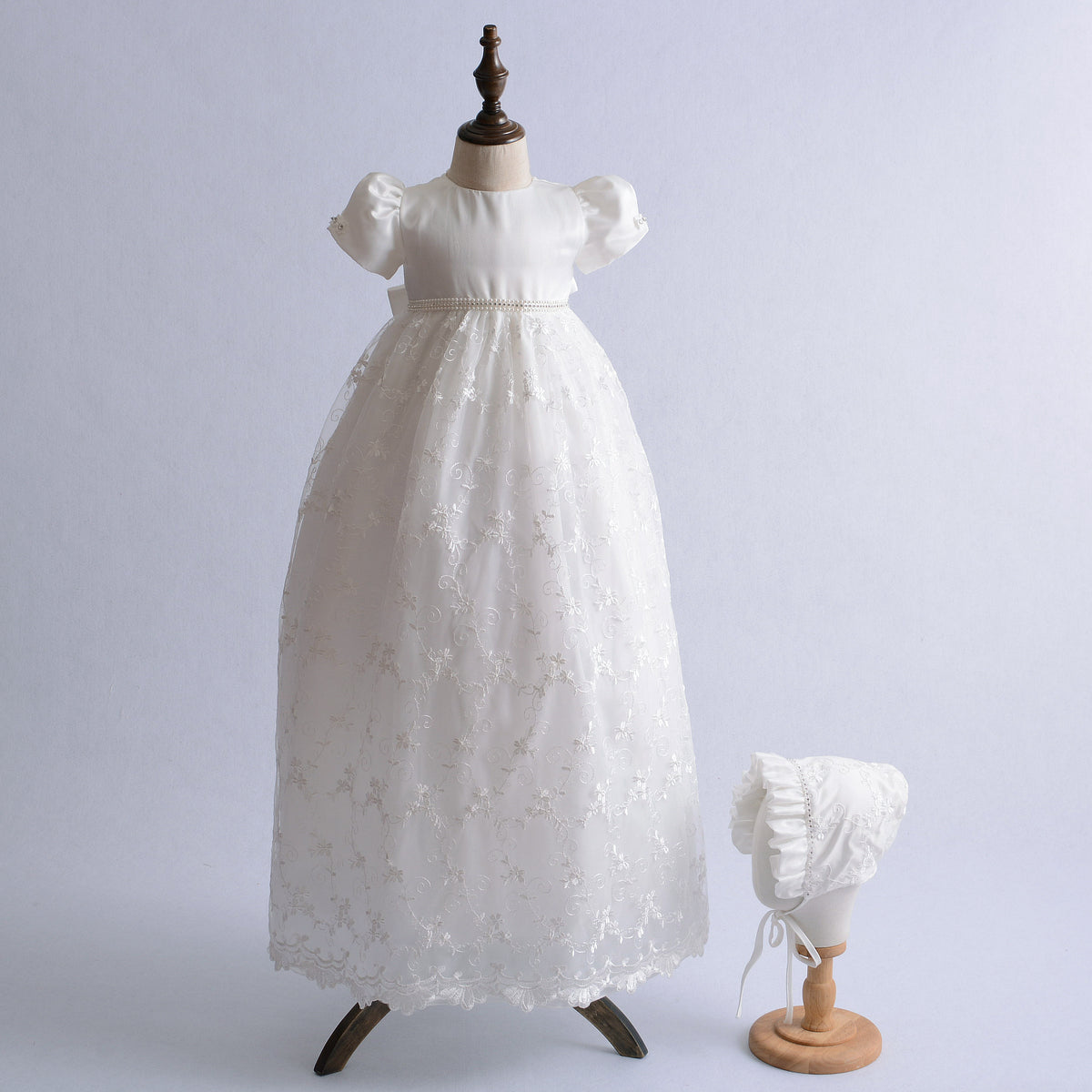 Lace Long Christening Gown with Bonnet