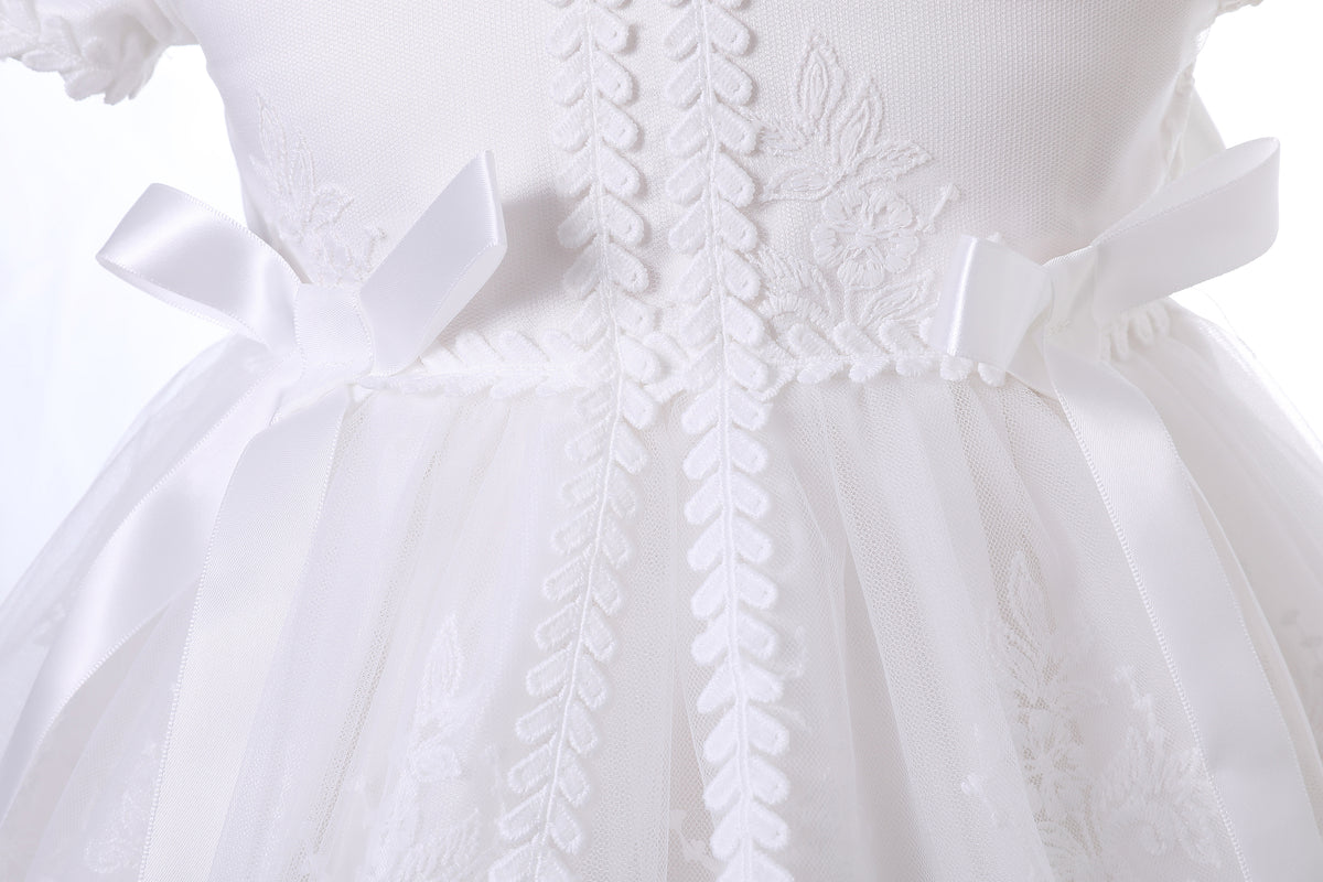 Floral Lace Long Christening Gown with Bonnet
