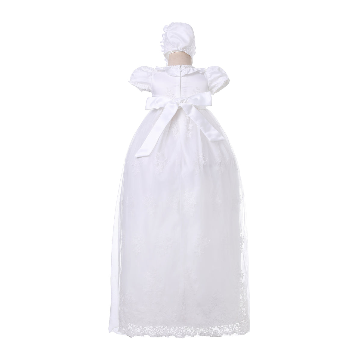 Floral Lace Long Christening Gown with Bonnet