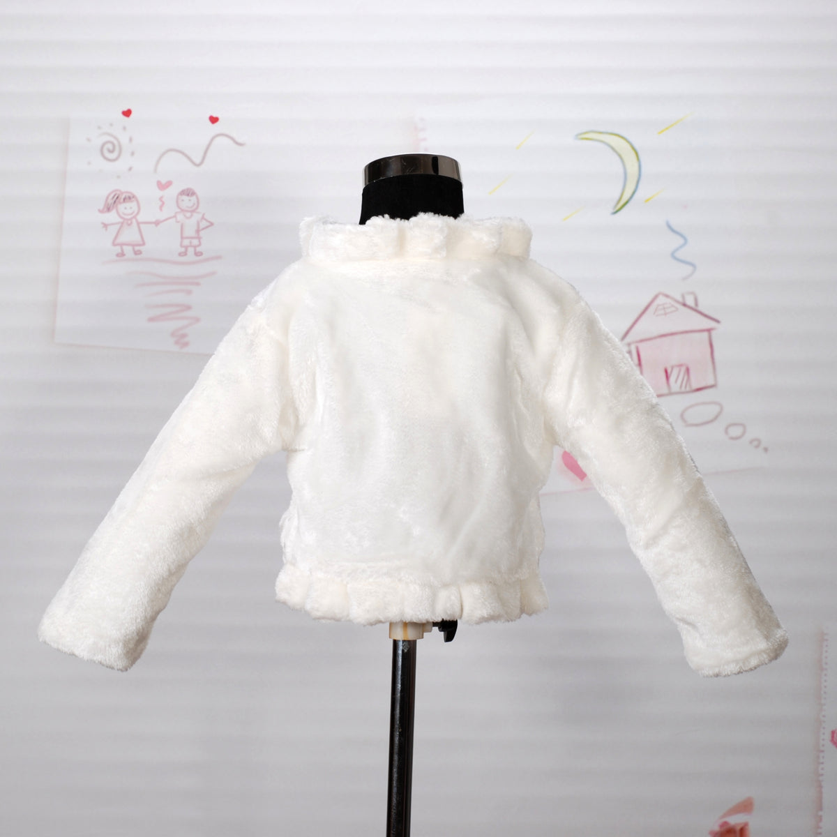 Girls Faux Fur Coat with Wing Clasp