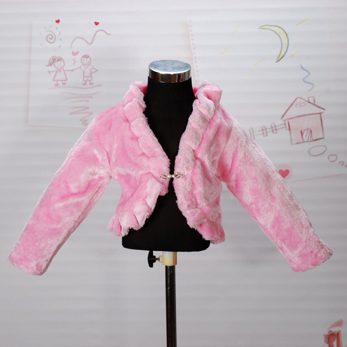 Girls Faux Fur Coat with Wing Clasp
