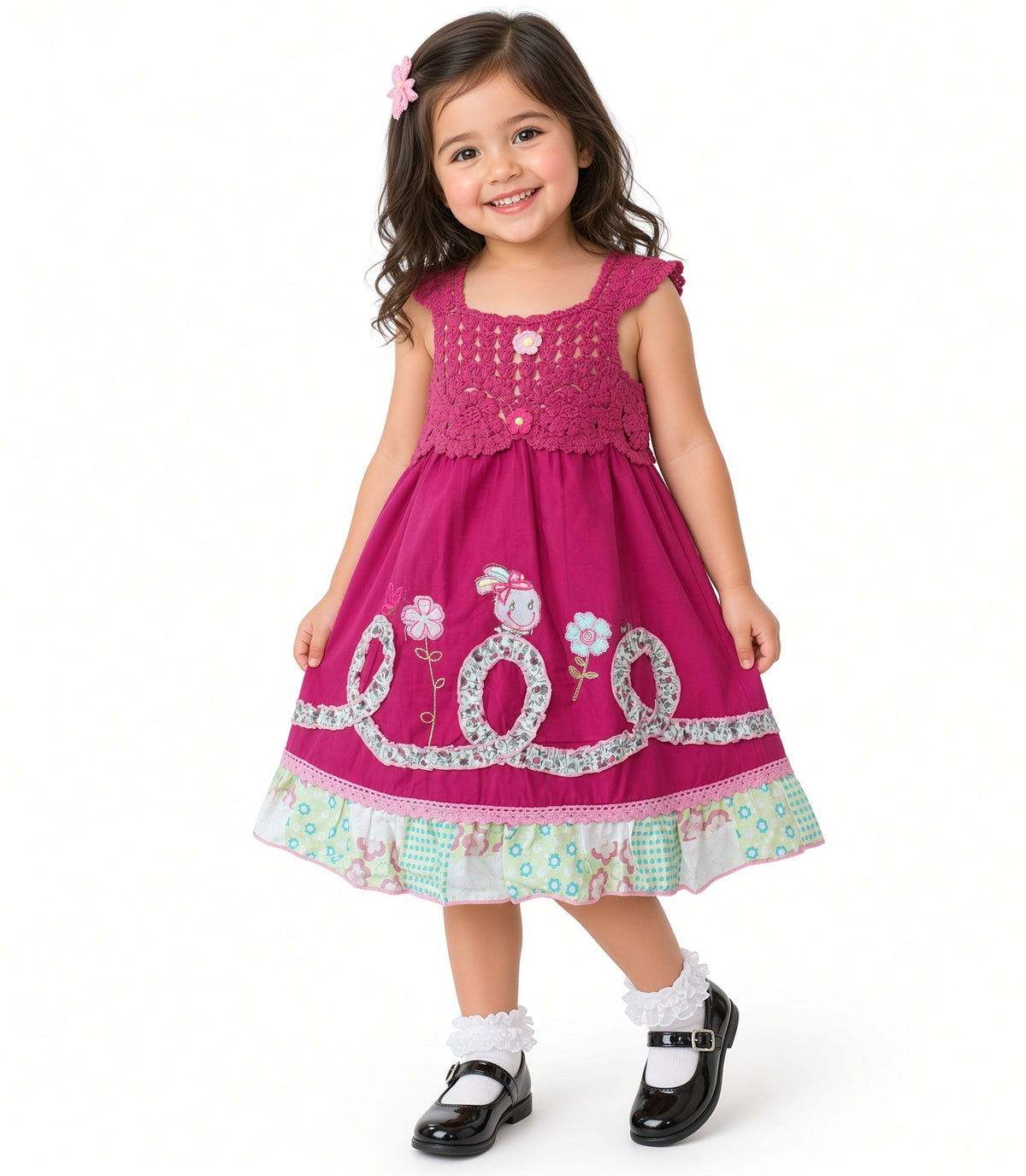 Girls Crochet Bodice Embroidered Dress