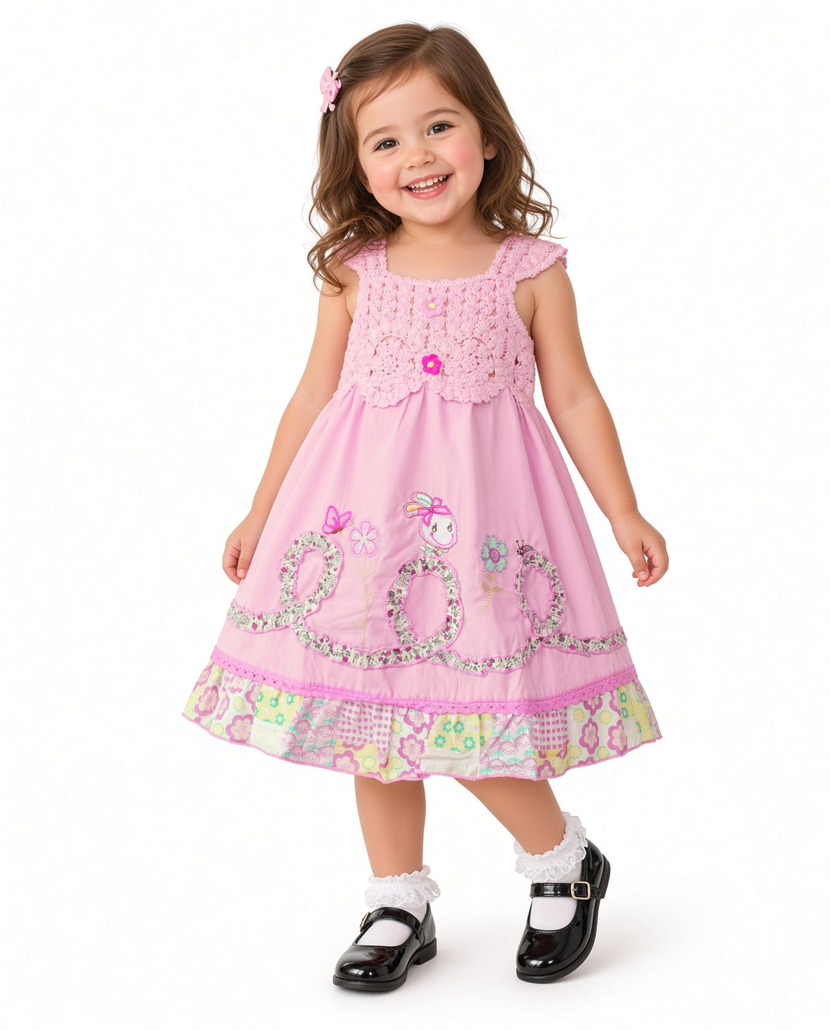 Girls Crochet Bodice Embroidered Dress