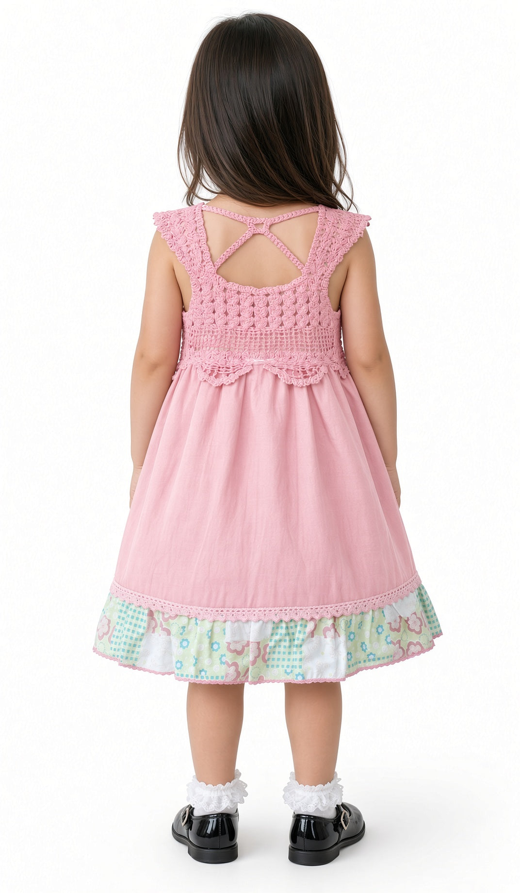 Girls Crochet Bodice Embroidered Dress