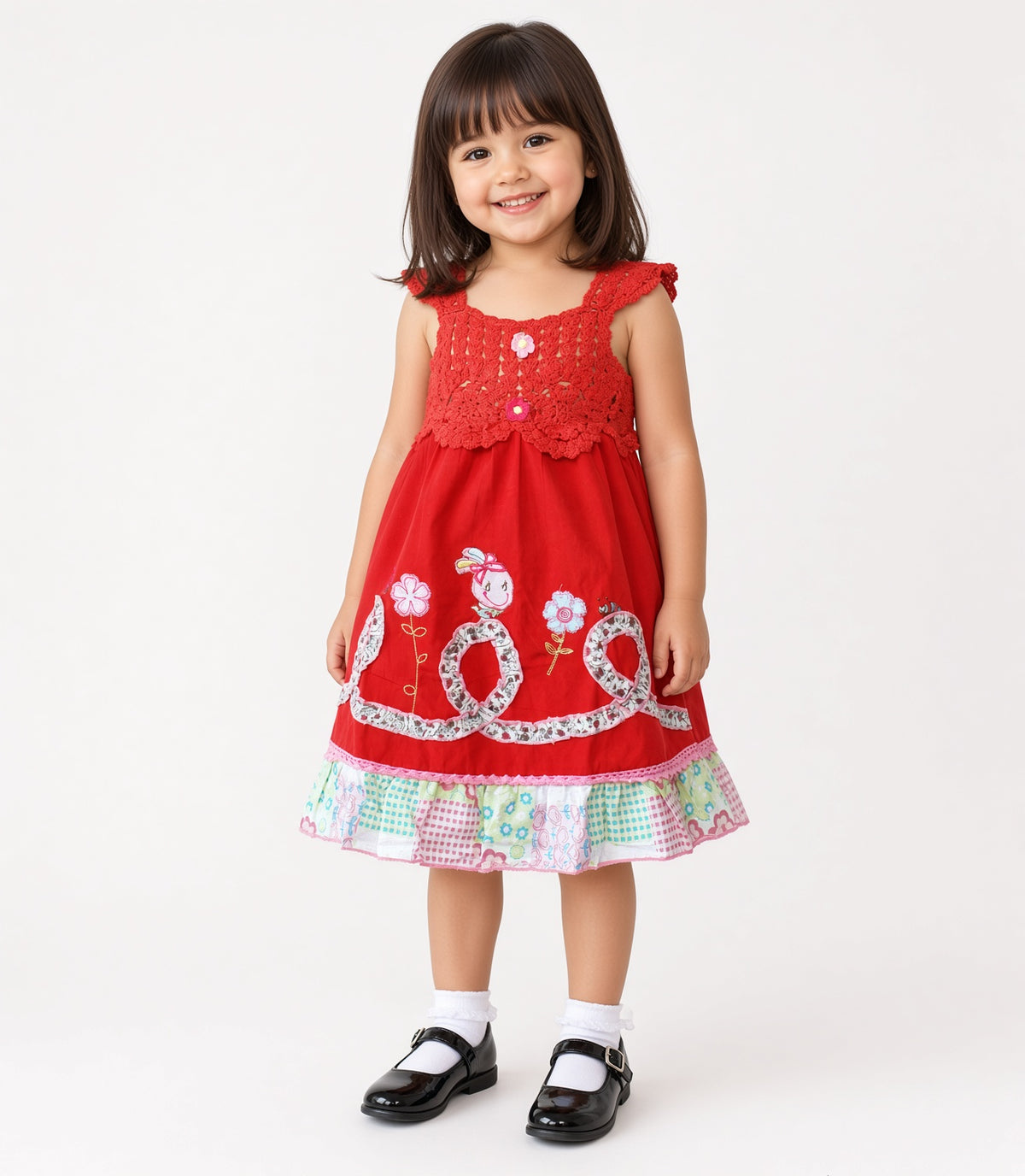 Girls Crochet Bodice Embroidered Dress