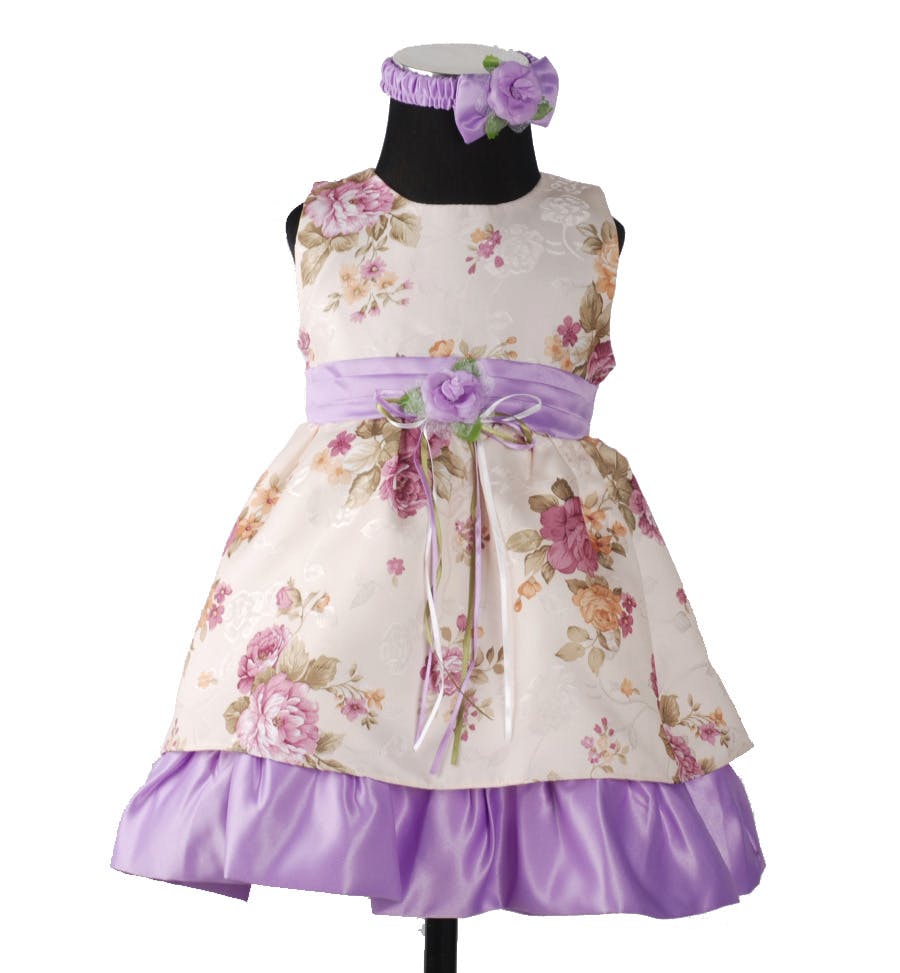 Satin Floral Party Dress with Headband and Pants