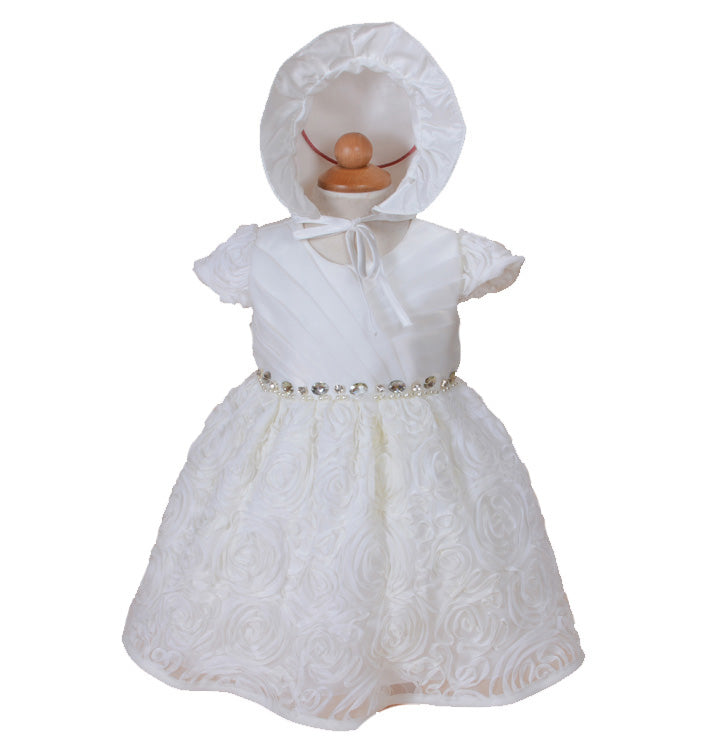 Baby Girls Pleated Party Dress with Bonnet